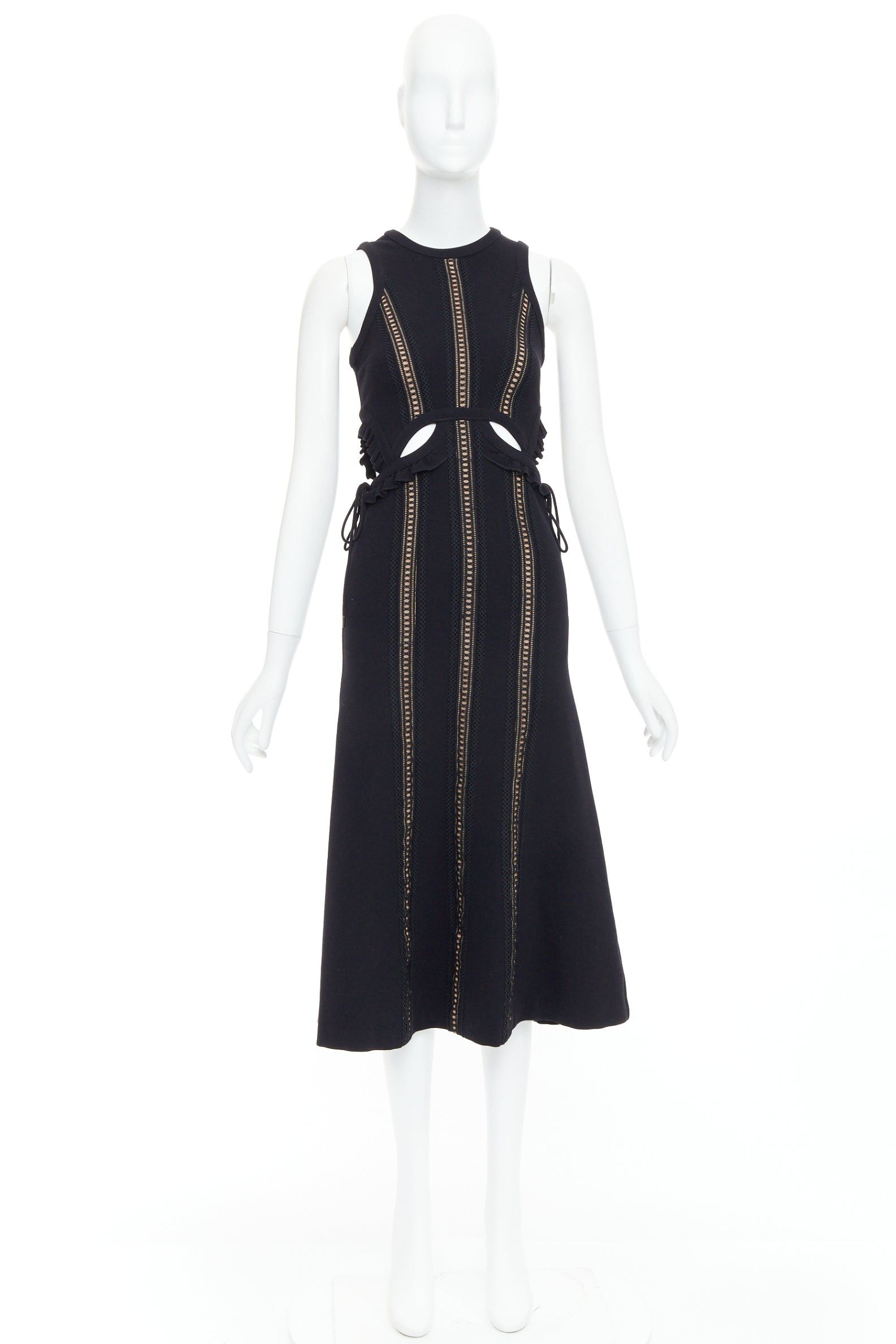 Self-Portrait SELF PORTRAIT black lattice cut out overlay crew midi dress UK6 XS Size XS / US 0-2 / IT 36-38 - 9 Thumbnail