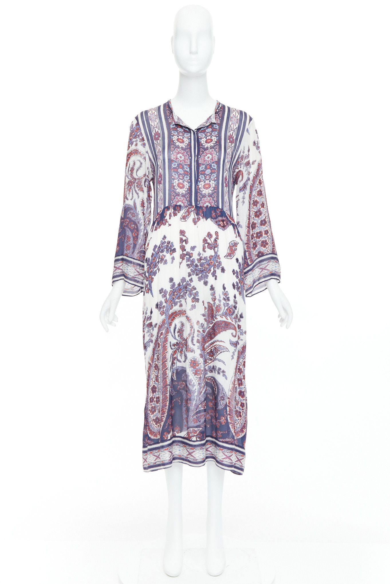 Isabel Marant ISABEL MARANT ETOILE Tilda navy white boho print sheer kaftan dress Sz1 Size S / US 4 / IT 40 - 9 Thumbnail