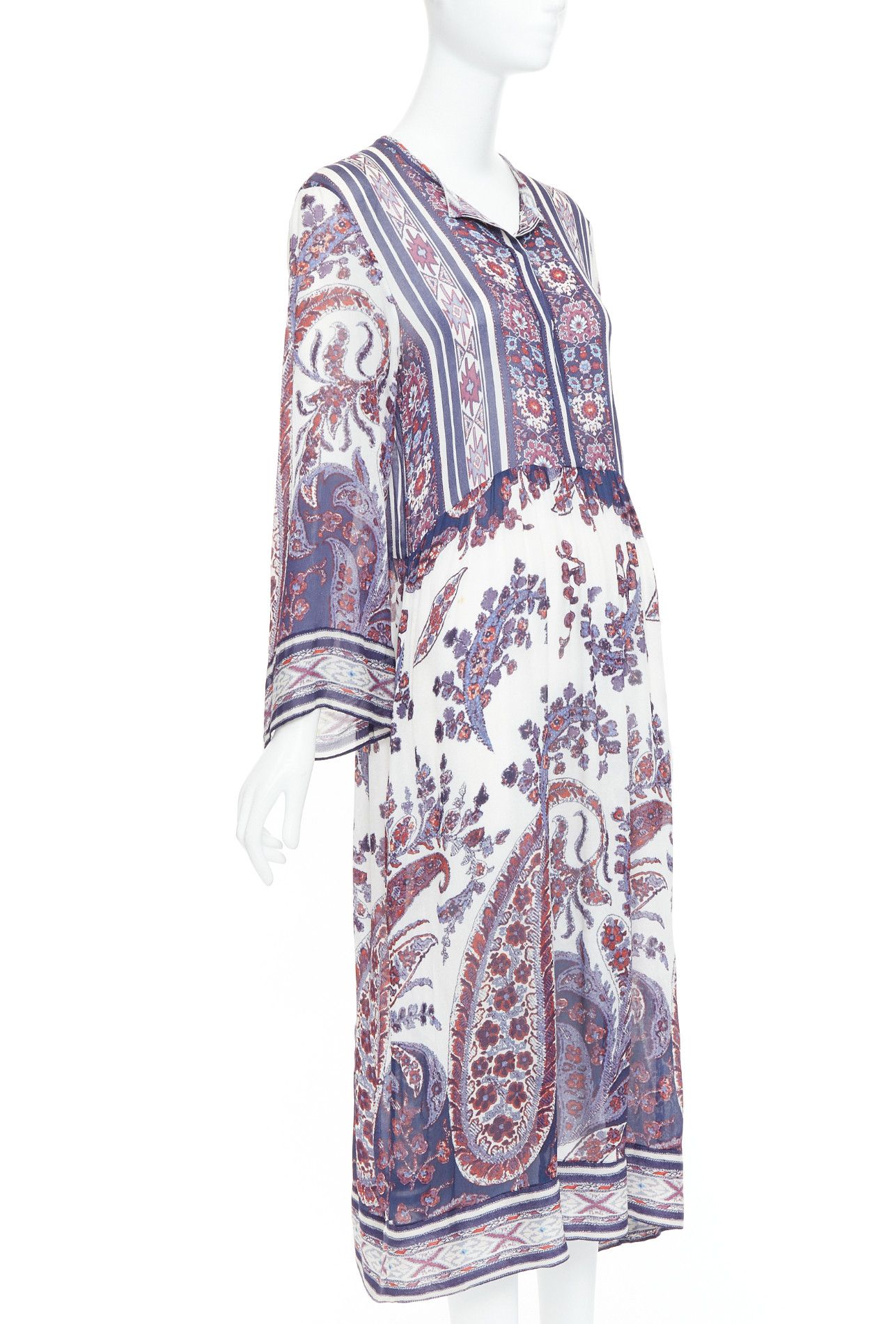 Isabel Marant ISABEL MARANT ETOILE Tilda navy white boho print sheer kaftan dress Sz1 Size S / US 4 / IT 40 - 3 Thumbnail