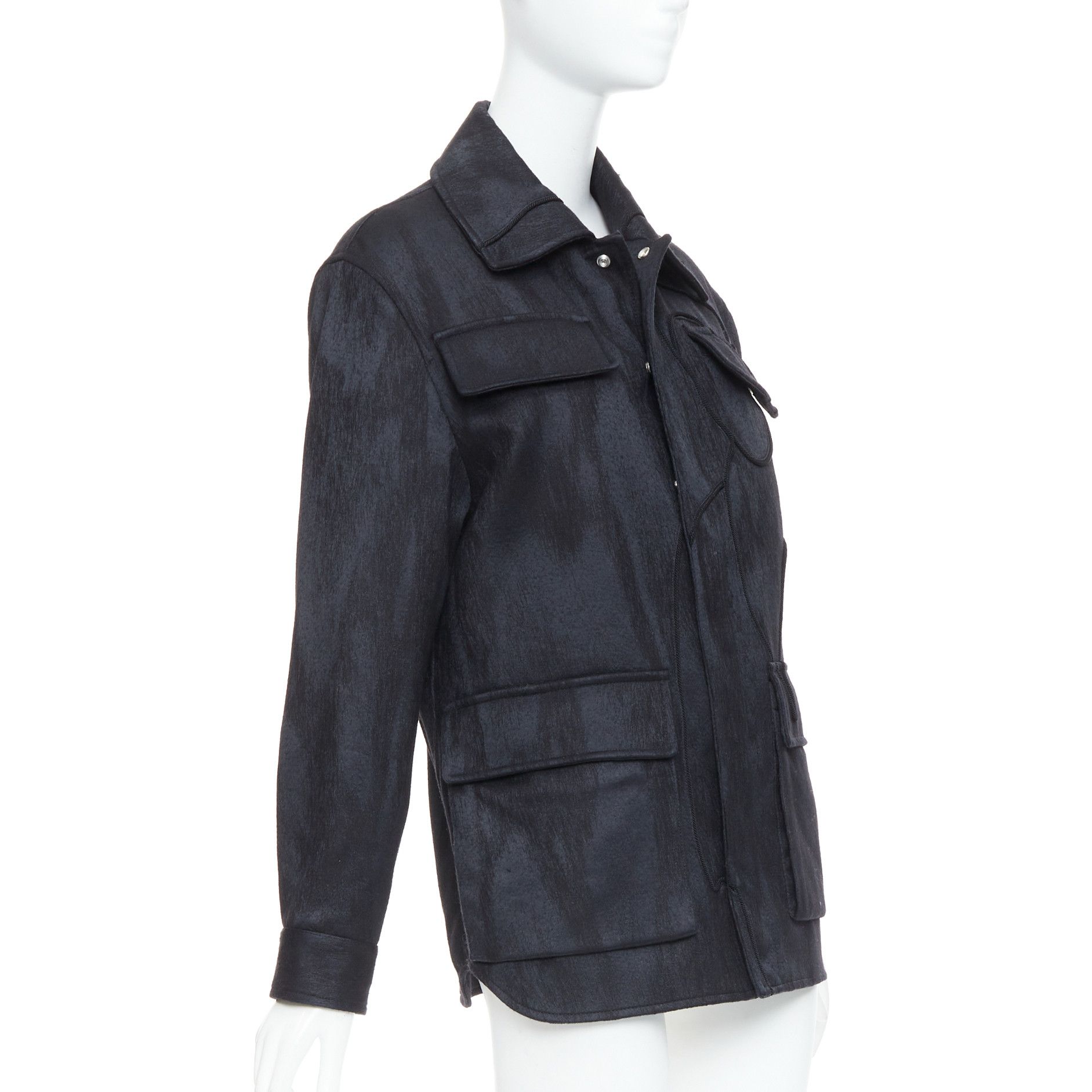 Dior DIOR HOMME AMOAKO BOAFO black applique patchwork silhouette safari jacket FR44 XS Size US XS / EU 42 / 0 - 4 Thumbnail