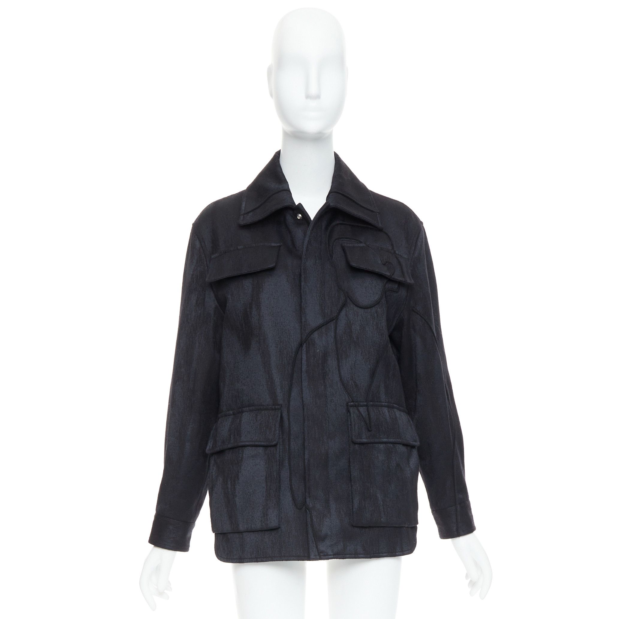 Dior DIOR HOMME AMOAKO BOAFO black applique patchwork silhouette safari jacket FR44 XS Size US XS / EU 42 / 0 - 10 Thumbnail
