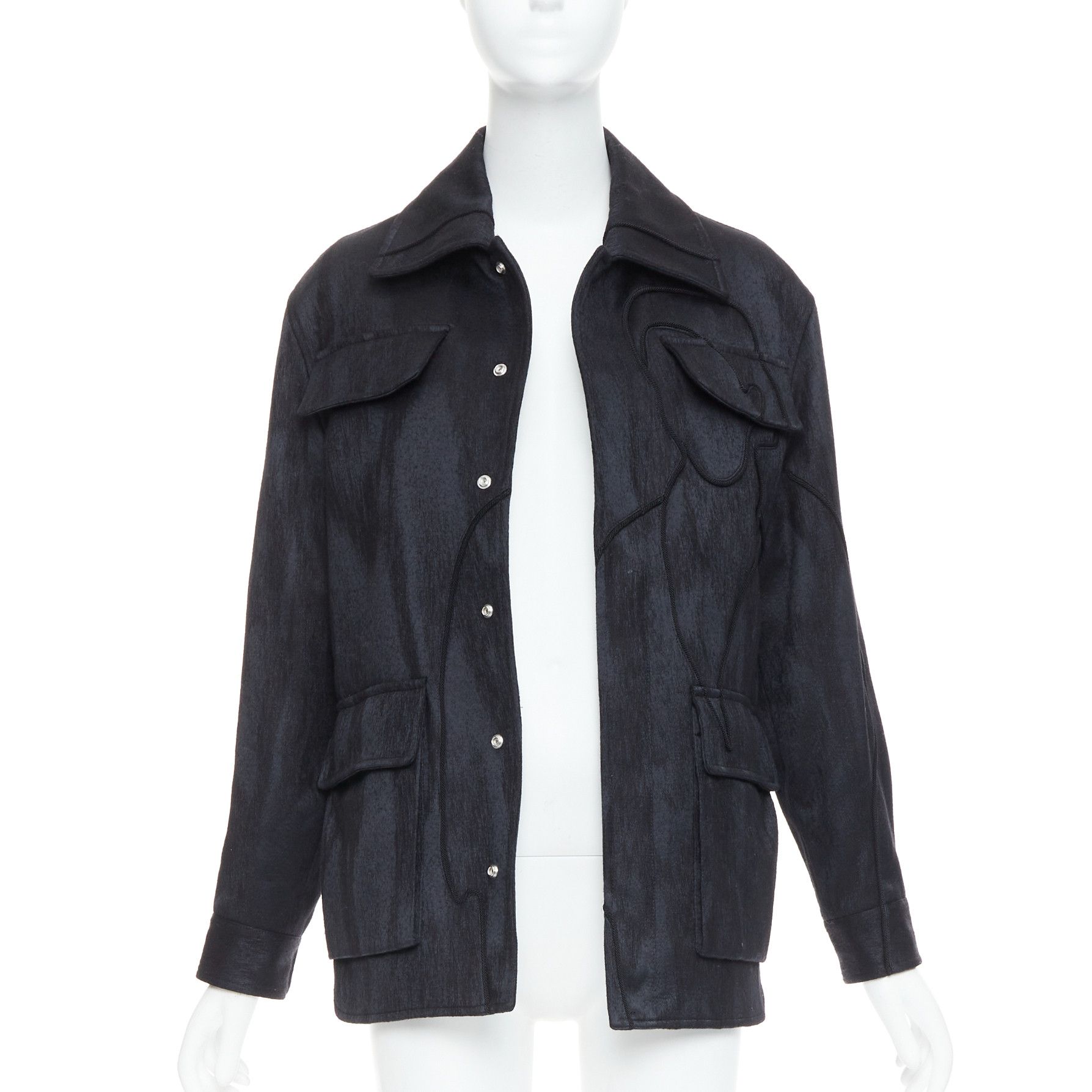 Dior DIOR HOMME AMOAKO BOAFO black applique patchwork silhouette safari jacket FR44 XS Size US XS / EU 42 / 0 - 3 Thumbnail