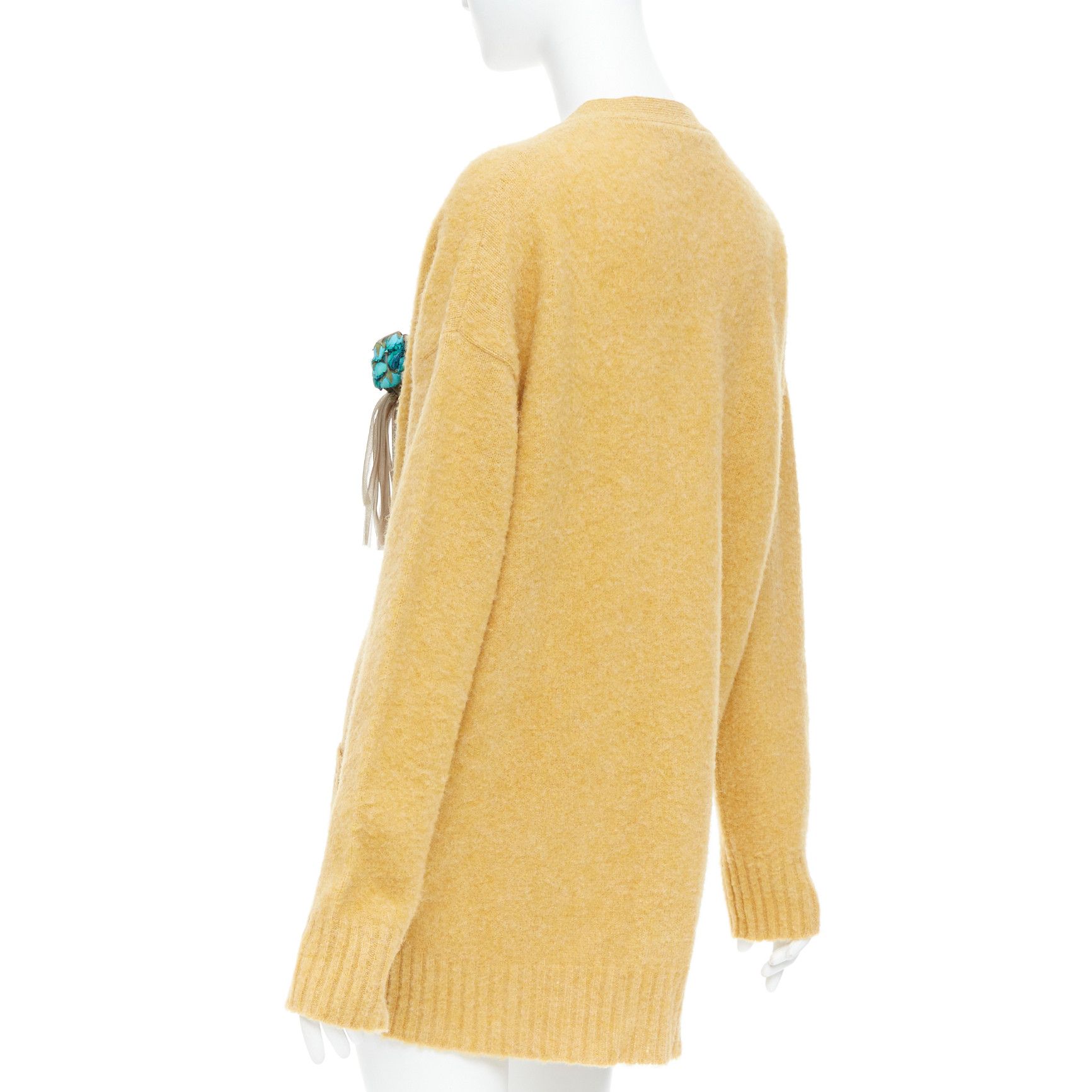 Gucci GUCCI 2020 100% wool yellow blue floral brooch oversized cardigan M Size M / US 6-8 / IT 42-44 - 7 Thumbnail