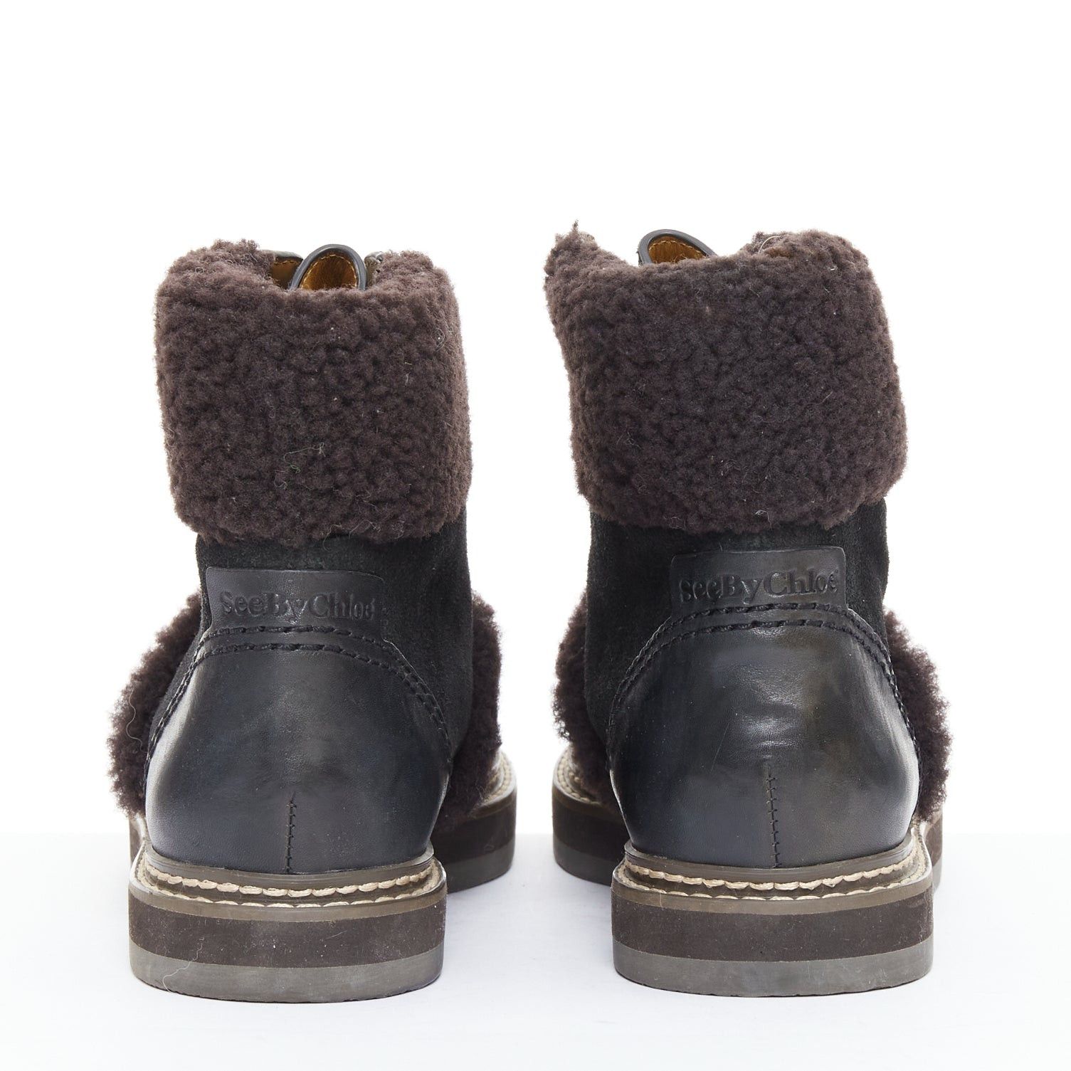 See by Chloe SEE BY CHLOE Eileen brown shearling black suede mountain hiking boots EU37 Size US 7 / IT 37 - 5 Thumbnail