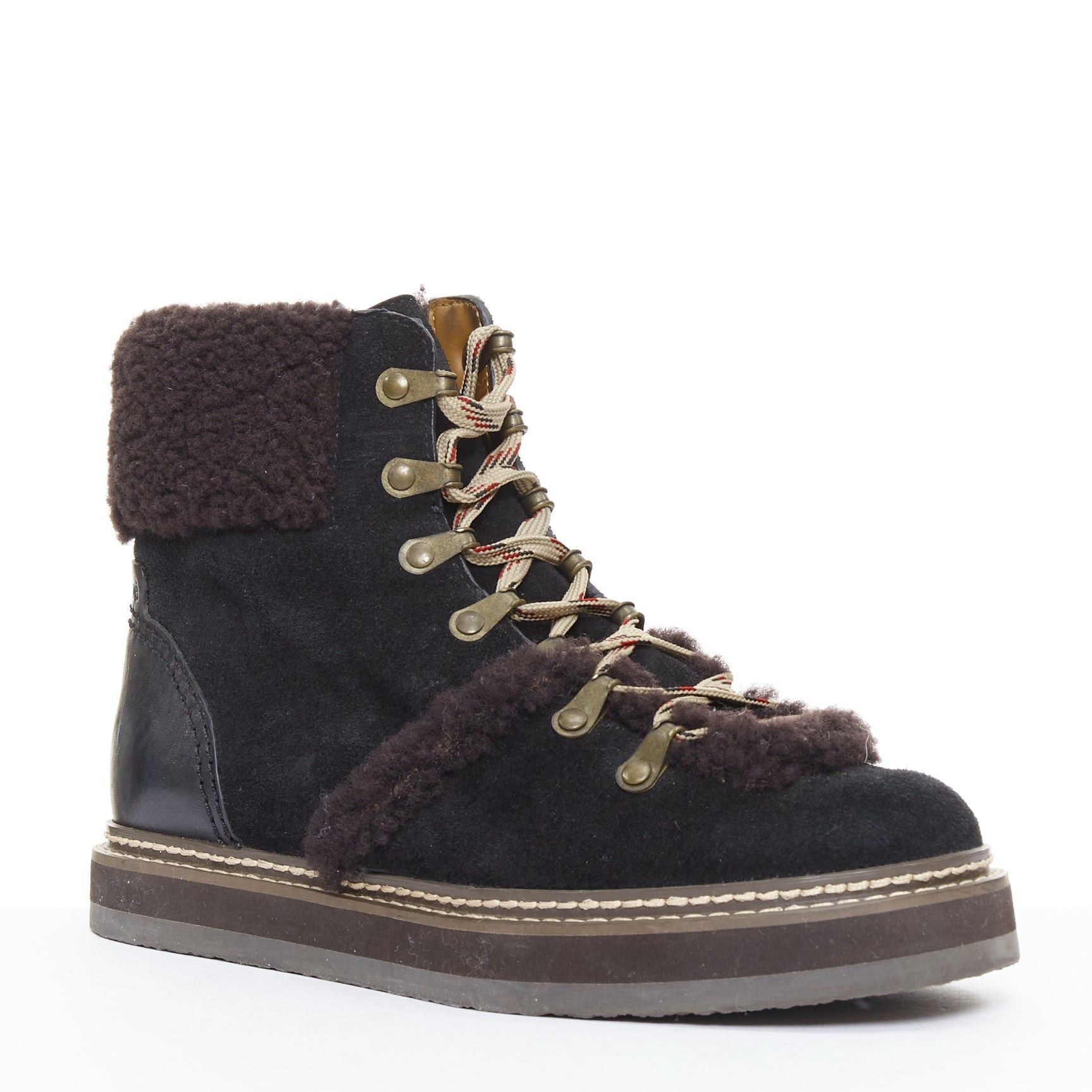 See by Chloe SEE BY CHLOE Eileen brown shearling black suede mountain hiking boots EU37 Size US 7 / IT 37 - 2 Thumbnail