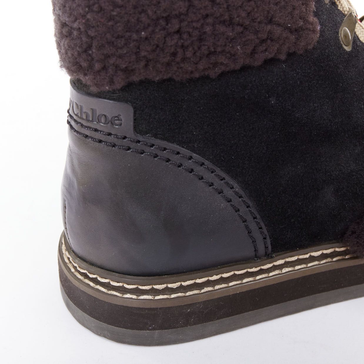 See by Chloe SEE BY CHLOE Eileen brown shearling black suede mountain hiking boots EU37 Size US 7 / IT 37 - 8 Thumbnail