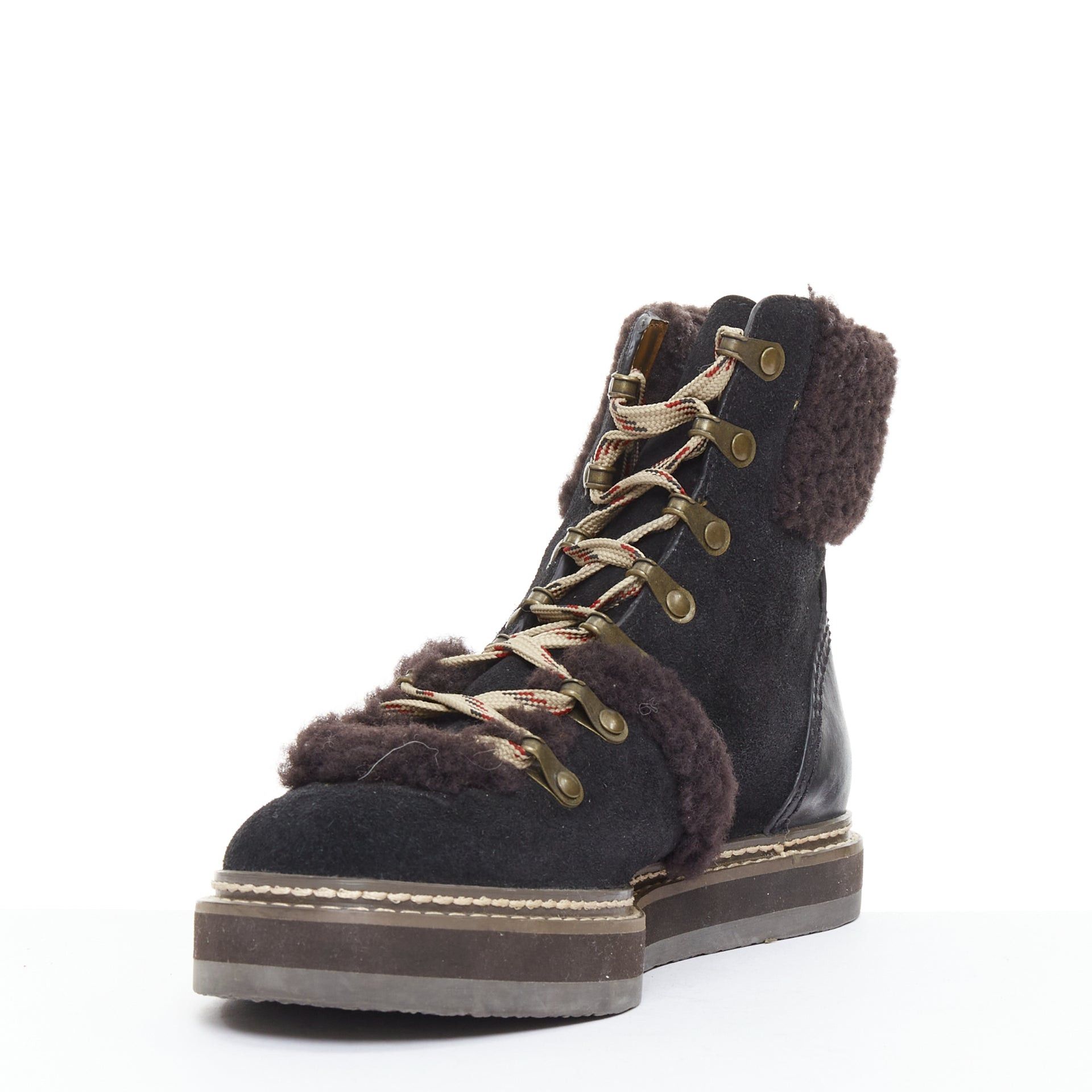 See by Chloe SEE BY CHLOE Eileen brown shearling black suede mountain hiking boots EU37 Size US 7 / IT 37 - 4 Thumbnail