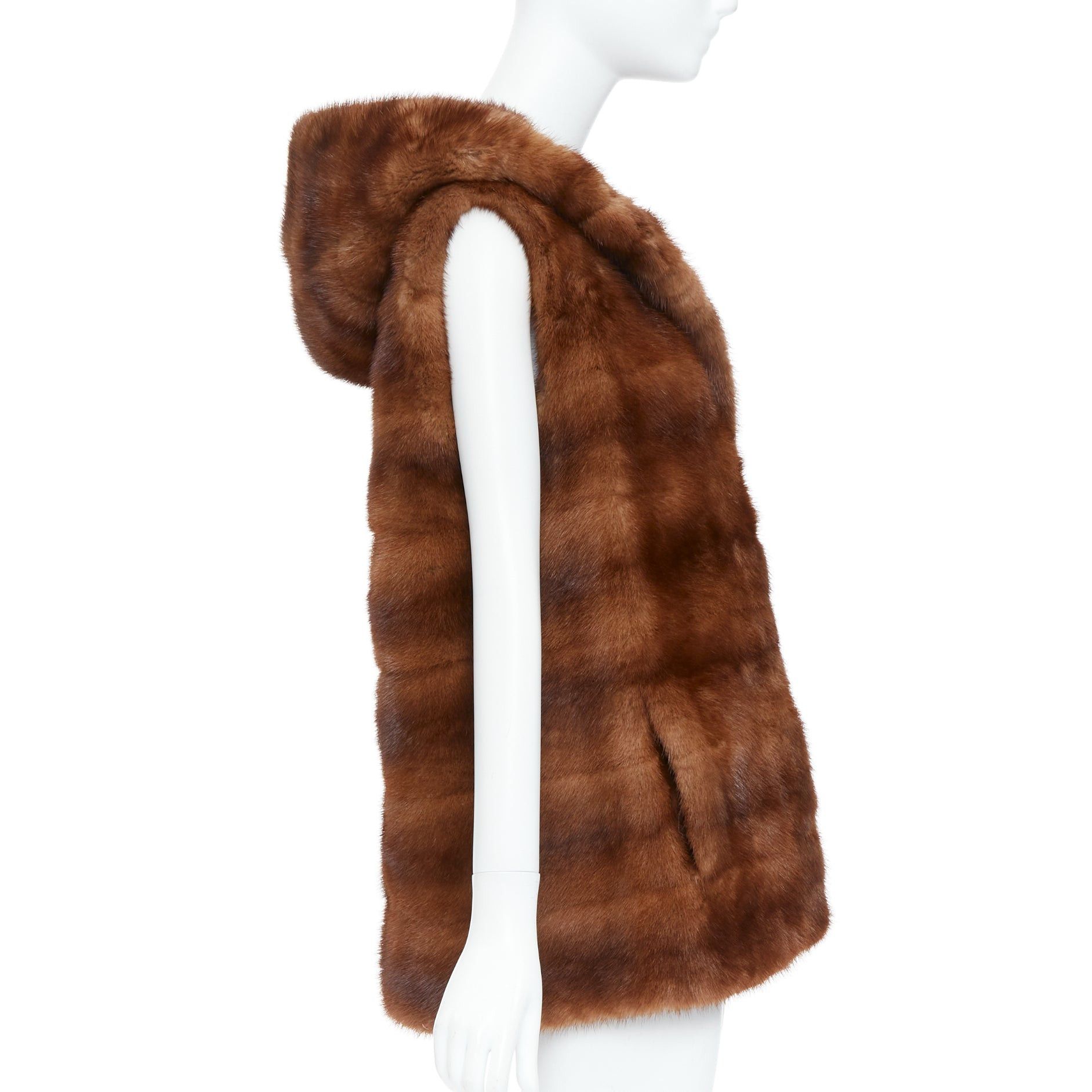 Other LUCIA PIERI brown real fur hooded patchwork tiered sleeveless vest Size S / US 4 / IT 40 - 5 Thumbnail