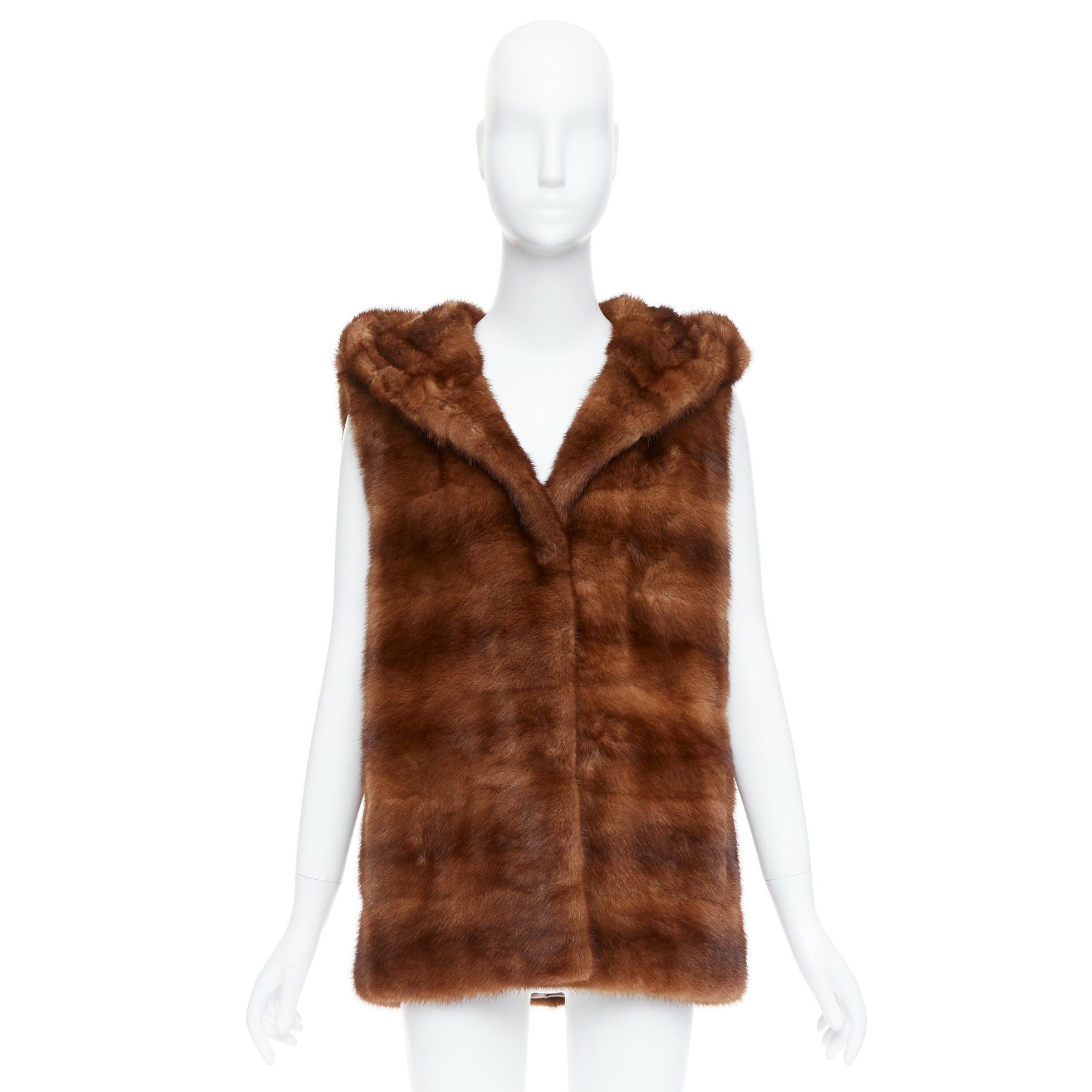 Other LUCIA PIERI brown real fur hooded patchwork tiered sleeveless vest Size S / US 4 / IT 40 - 10 Thumbnail