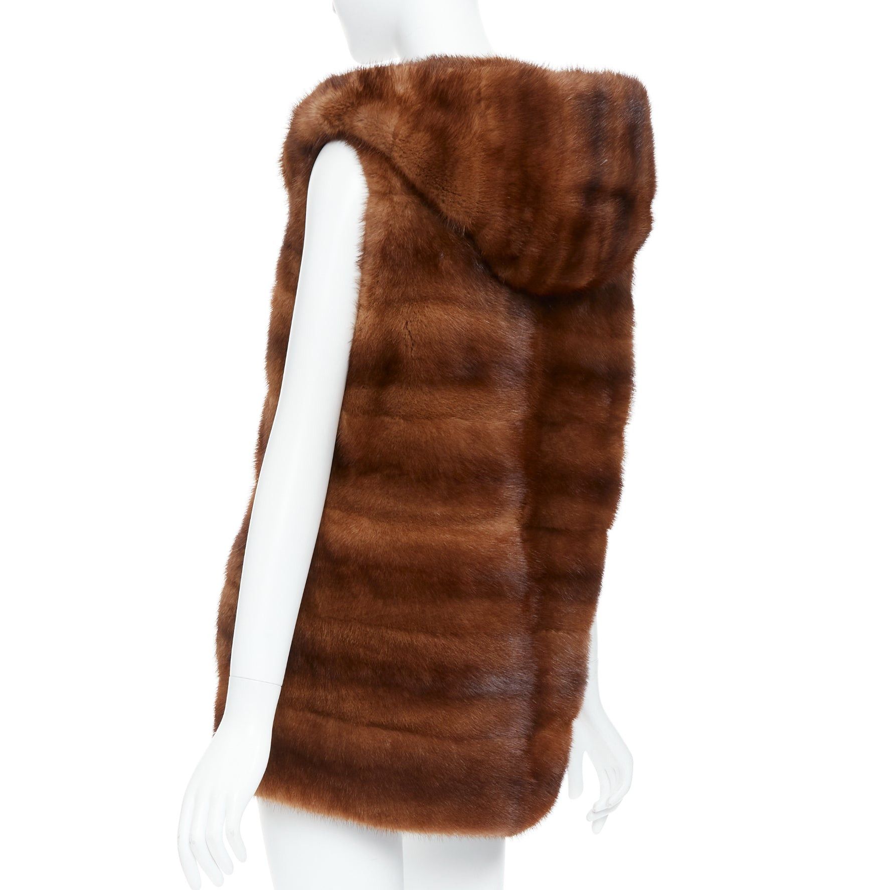 Other LUCIA PIERI brown real fur hooded patchwork tiered sleeveless vest Size S / US 4 / IT 40 - 7 Thumbnail