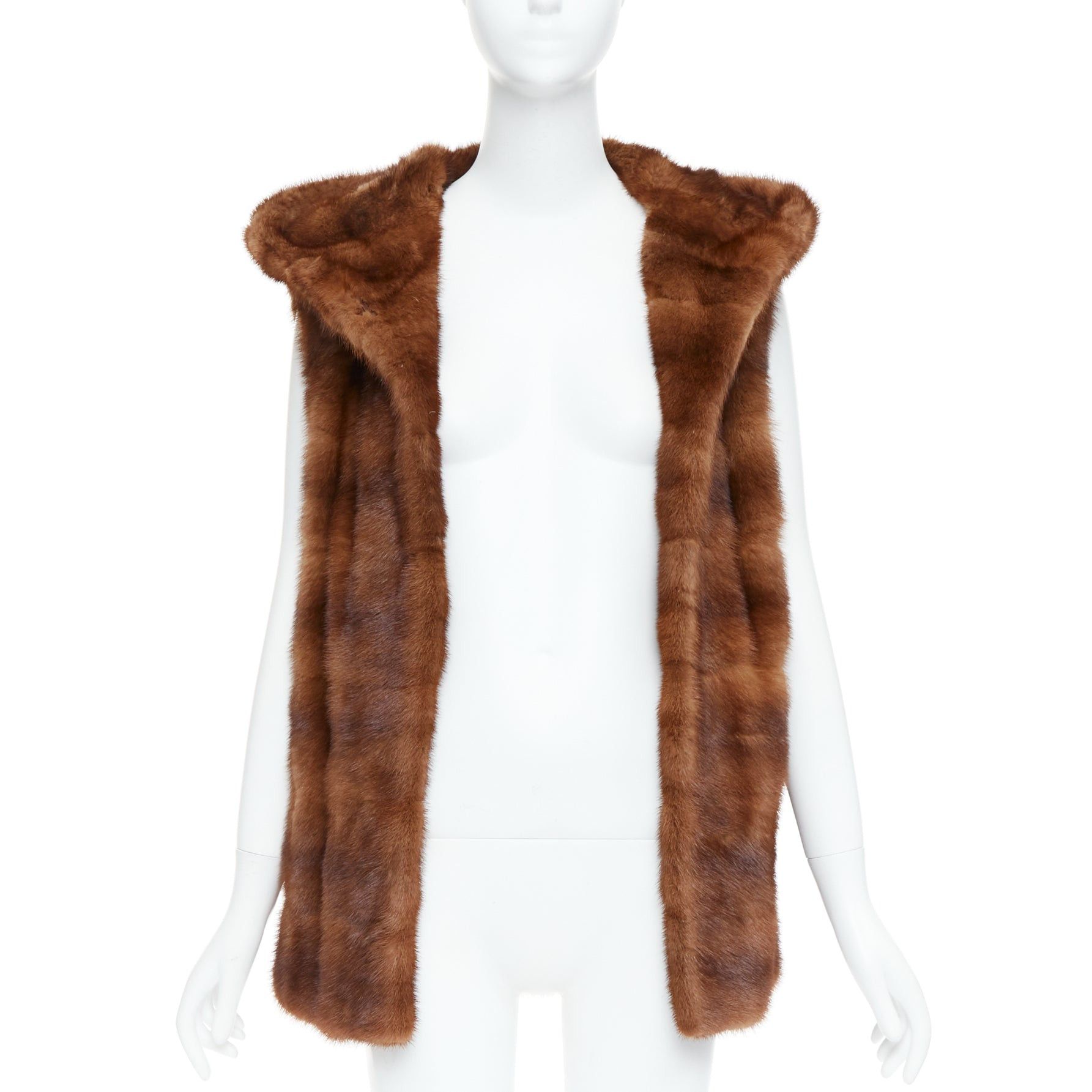 Other LUCIA PIERI brown real fur hooded patchwork tiered sleeveless vest Size S / US 4 / IT 40 - 3 Thumbnail