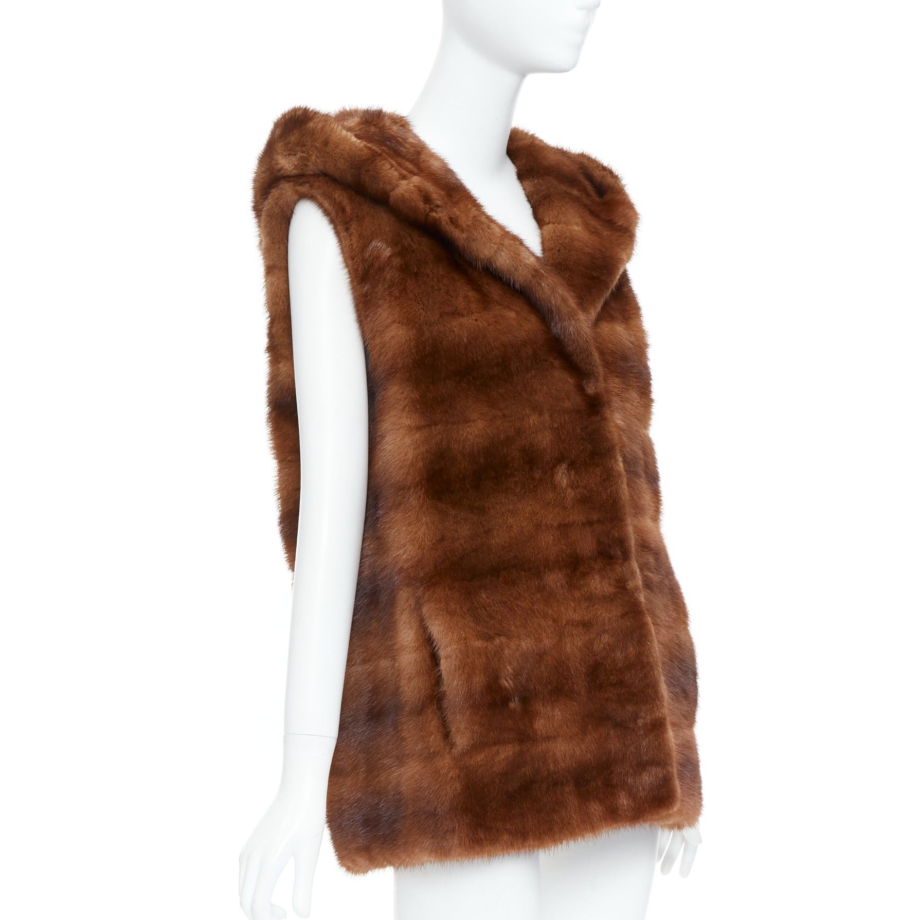 Other LUCIA PIERI brown real fur hooded patchwork tiered sleeveless vest Size S / US 4 / IT 40 - 4 Thumbnail
