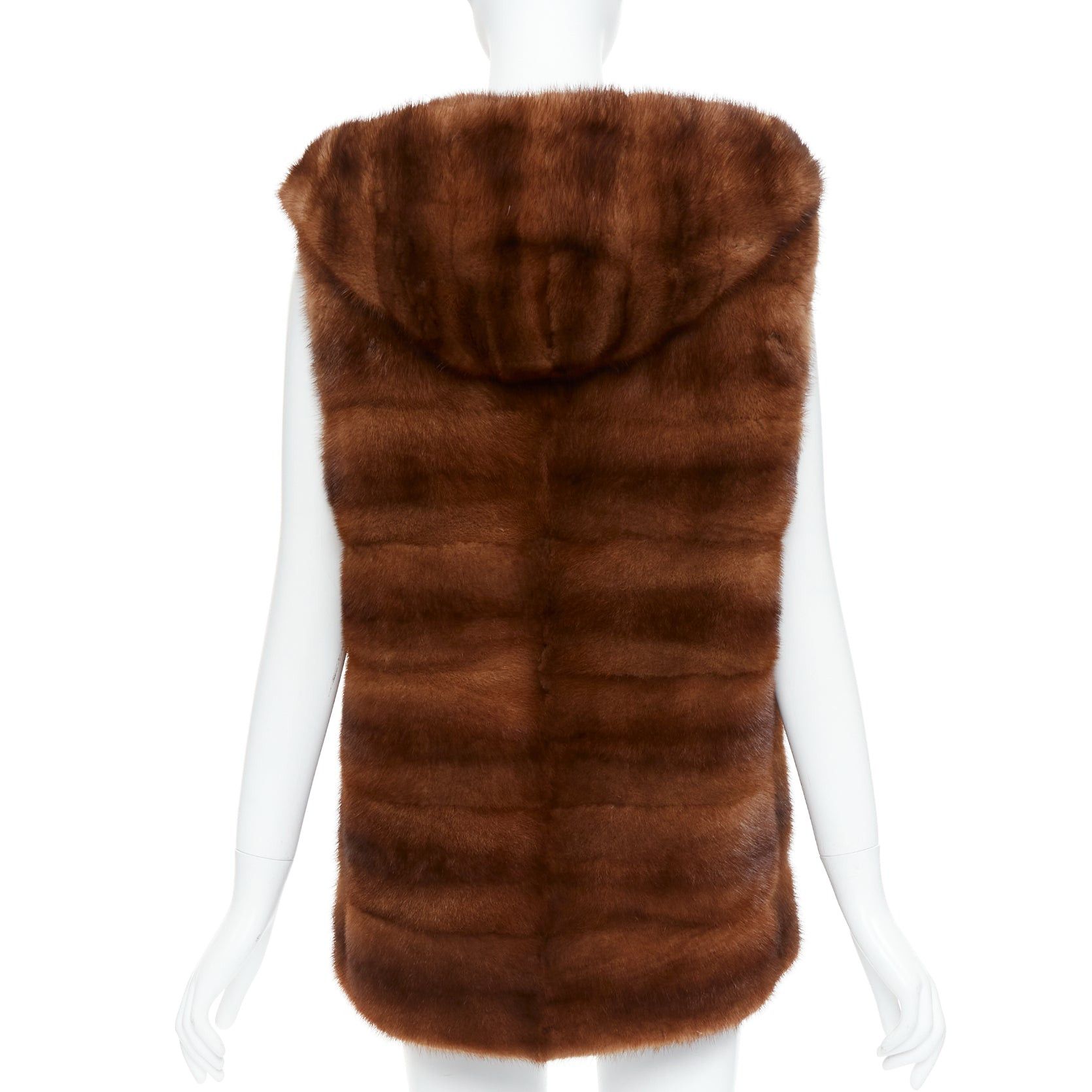 Other LUCIA PIERI brown real fur hooded patchwork tiered sleeveless vest Size S / US 4 / IT 40 - 6 Thumbnail