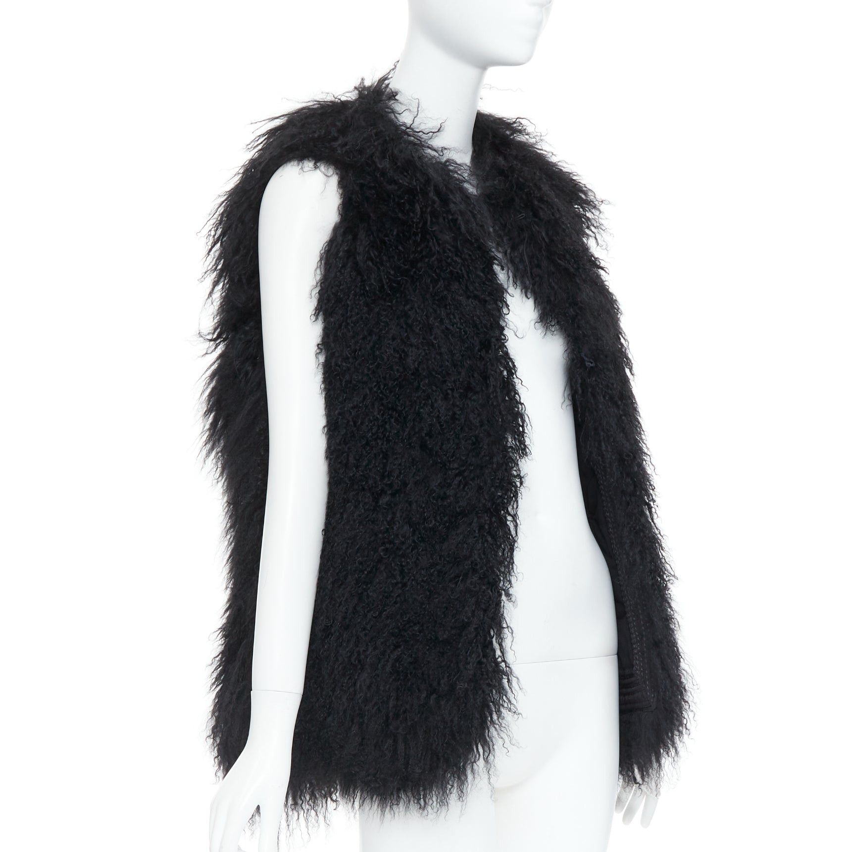 Zadig & Voltaire ZADIG & VOLTAIRE black mongolian shearling fur ethnic quilted vest coat Size M / US 6-8 / IT 42-44 - 3 Thumbnail
