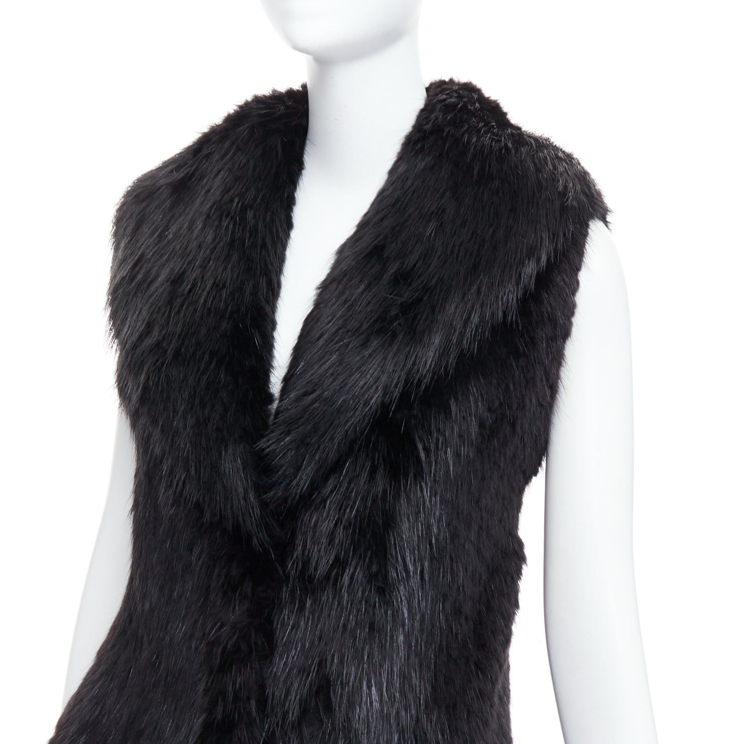 Other CASSIN NEW YORK black genuine fur pocketed shawl collar vest jacket Sz.P XS Size S / US 4 / IT 40 - 2 Thumbnail