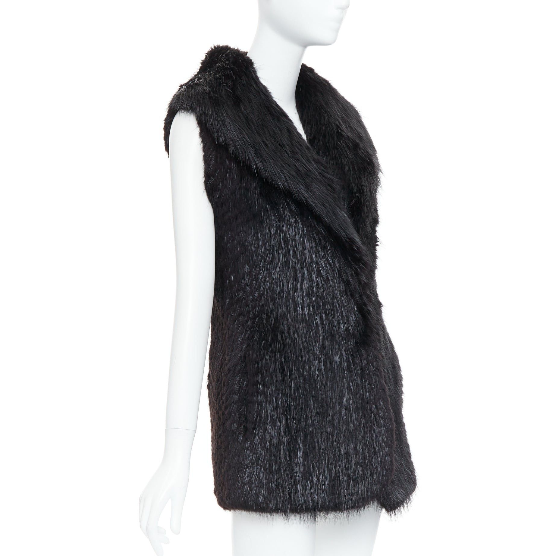 Other CASSIN NEW YORK black genuine fur pocketed shawl collar vest jacket Sz.P XS Size S / US 4 / IT 40 - 4 Thumbnail