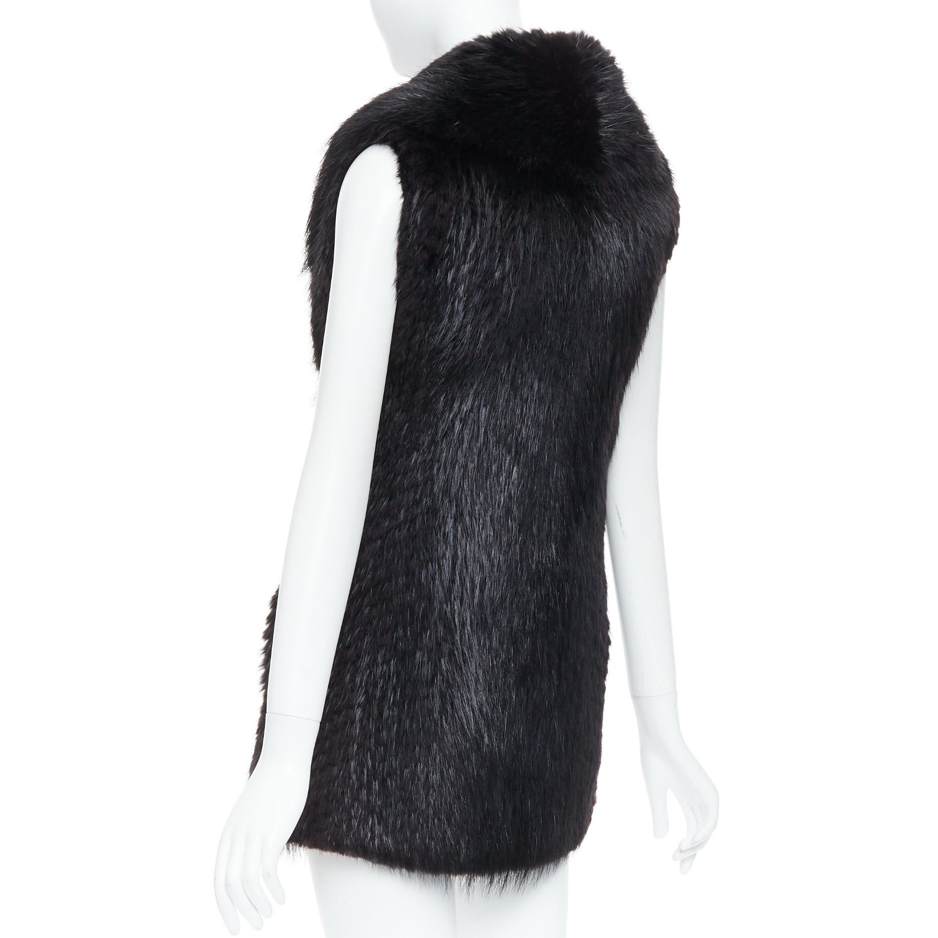 Other CASSIN NEW YORK black genuine fur pocketed shawl collar vest jacket Sz.P XS Size S / US 4 / IT 40 - 7 Thumbnail