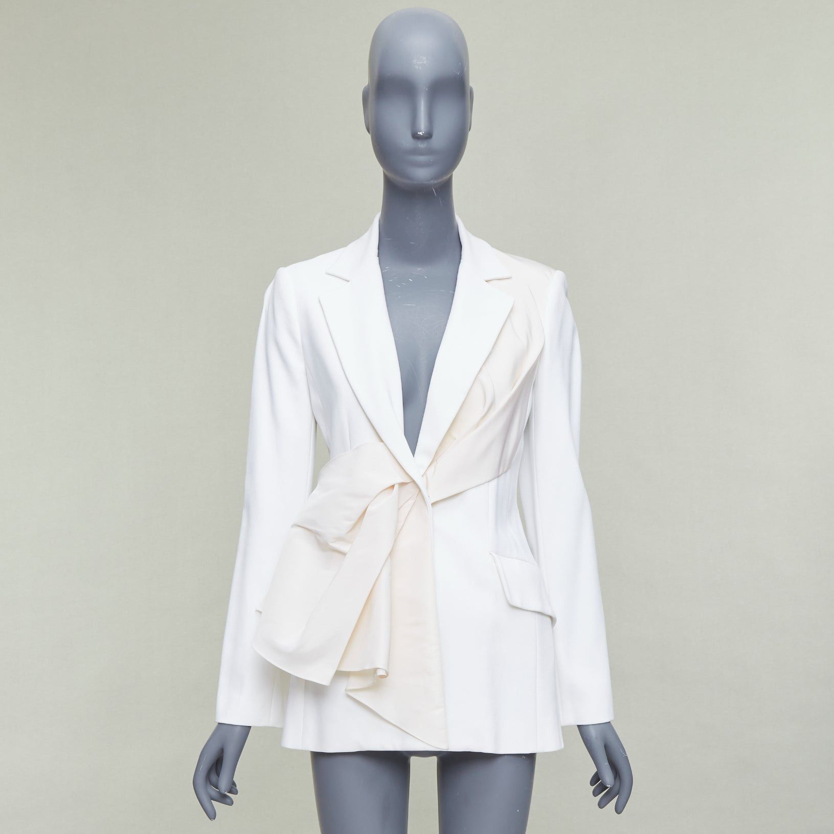 CAROLINA HERRERA cream beige draped pocketed fitted blazer US2 S