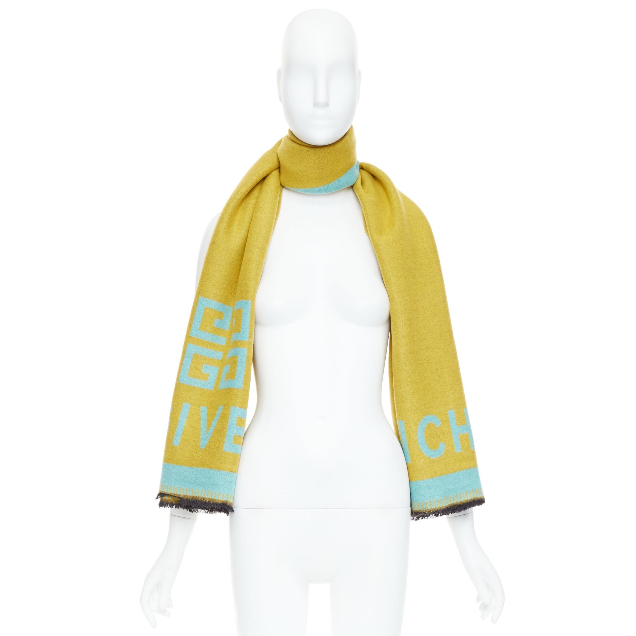 Givenchy GIVENCHY mustard mint green wooly black fringe big logo long scarf Size ONE SIZE - 9 Thumbnail