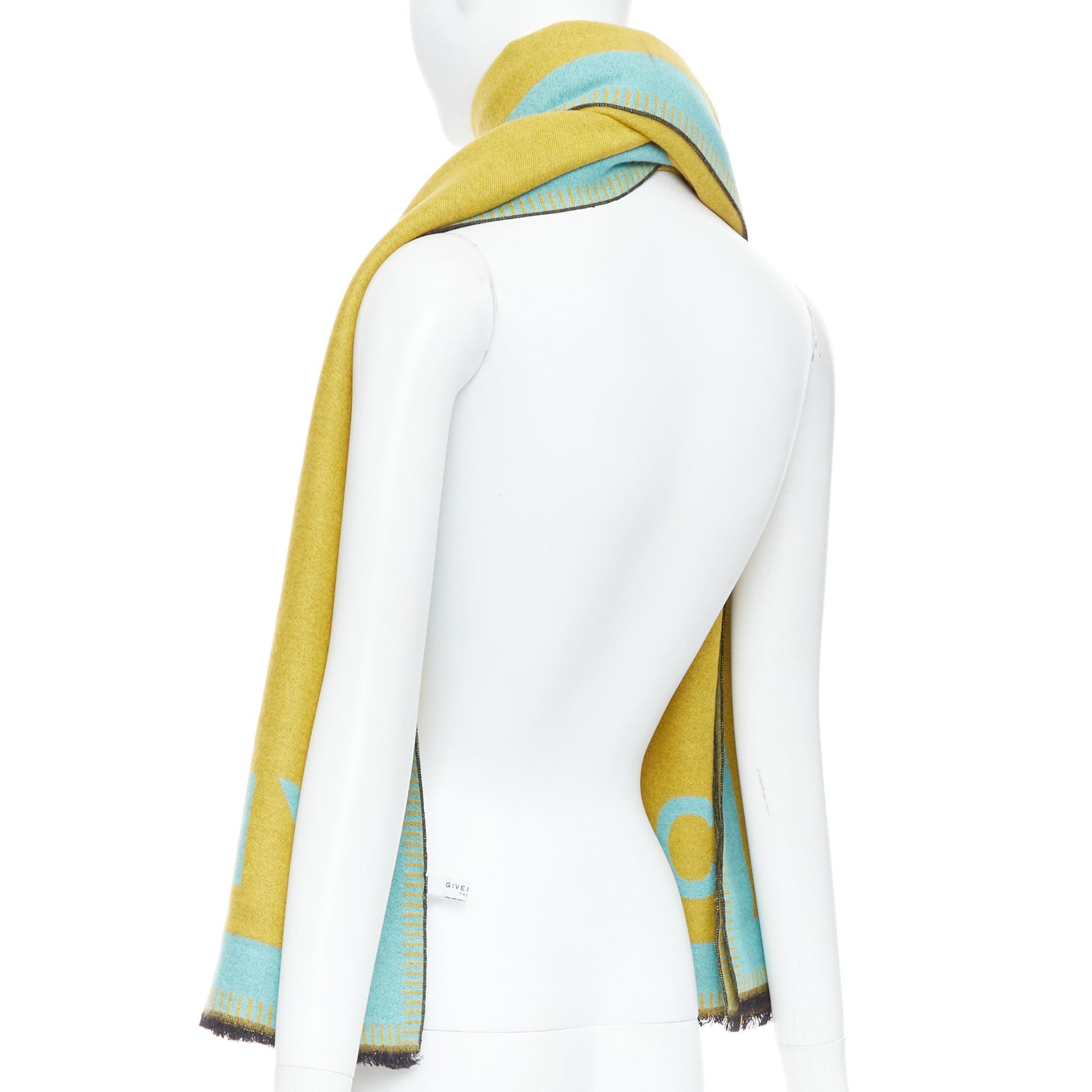 Givenchy GIVENCHY mustard mint green wooly black fringe big logo long scarf Size ONE SIZE - 6 Thumbnail
