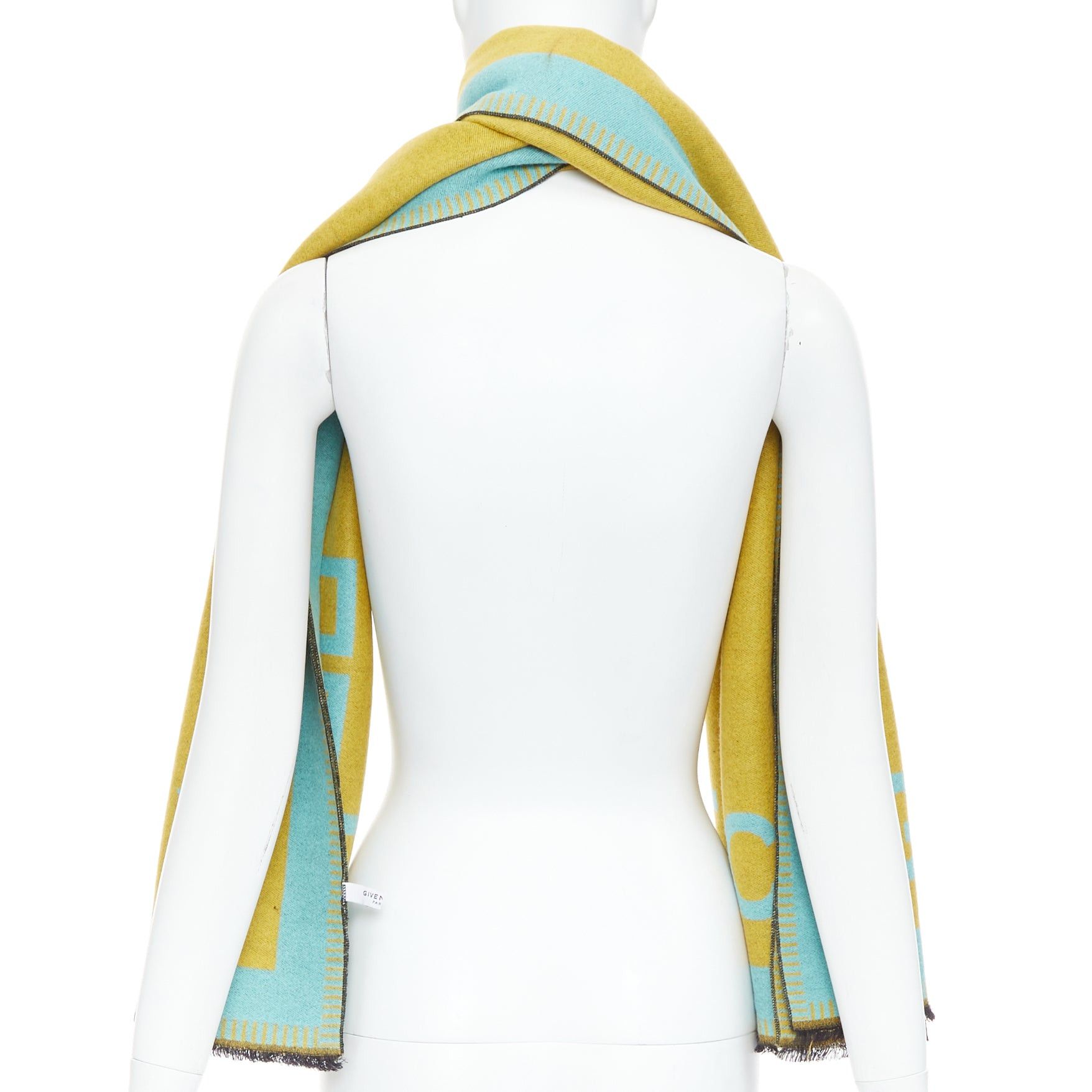 Givenchy GIVENCHY mustard mint green wooly black fringe big logo long scarf Size ONE SIZE - 5 Thumbnail