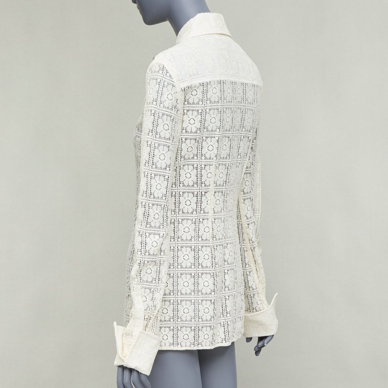 Sportmax SPORTMAX Sava cream cotton retro flower crochet sheer shirt XS Size S / US 4 / IT 40 - 6 Thumbnail