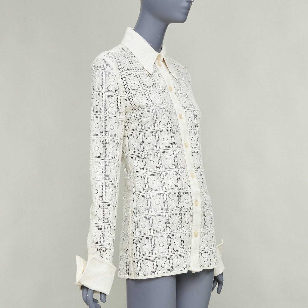 Sportmax SPORTMAX Sava cream cotton retro flower crochet sheer shirt XS Size S / US 4 / IT 40 - 3 Thumbnail