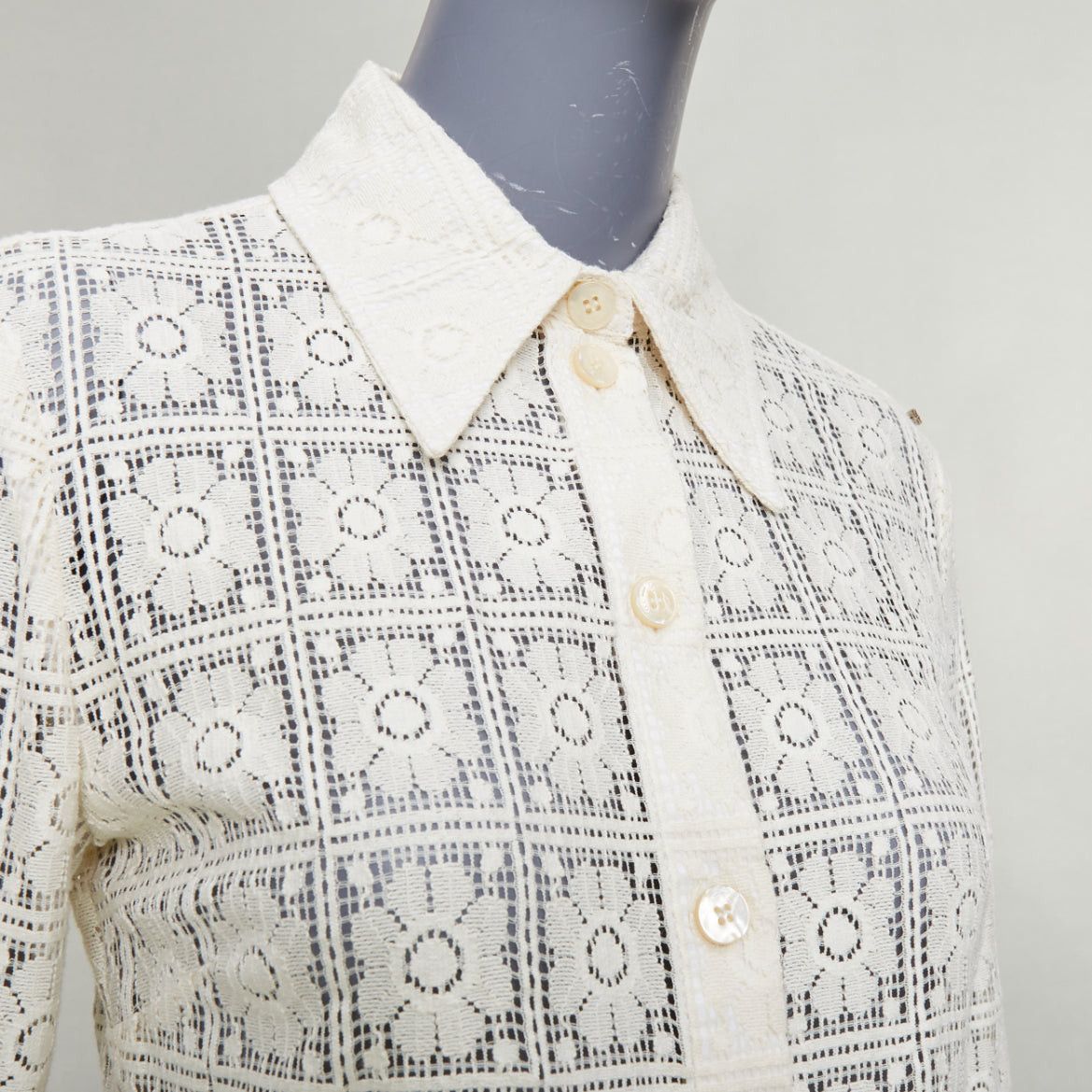 Sportmax SPORTMAX Sava cream cotton retro flower crochet sheer shirt XS Size S / US 4 / IT 40 - 7 Thumbnail