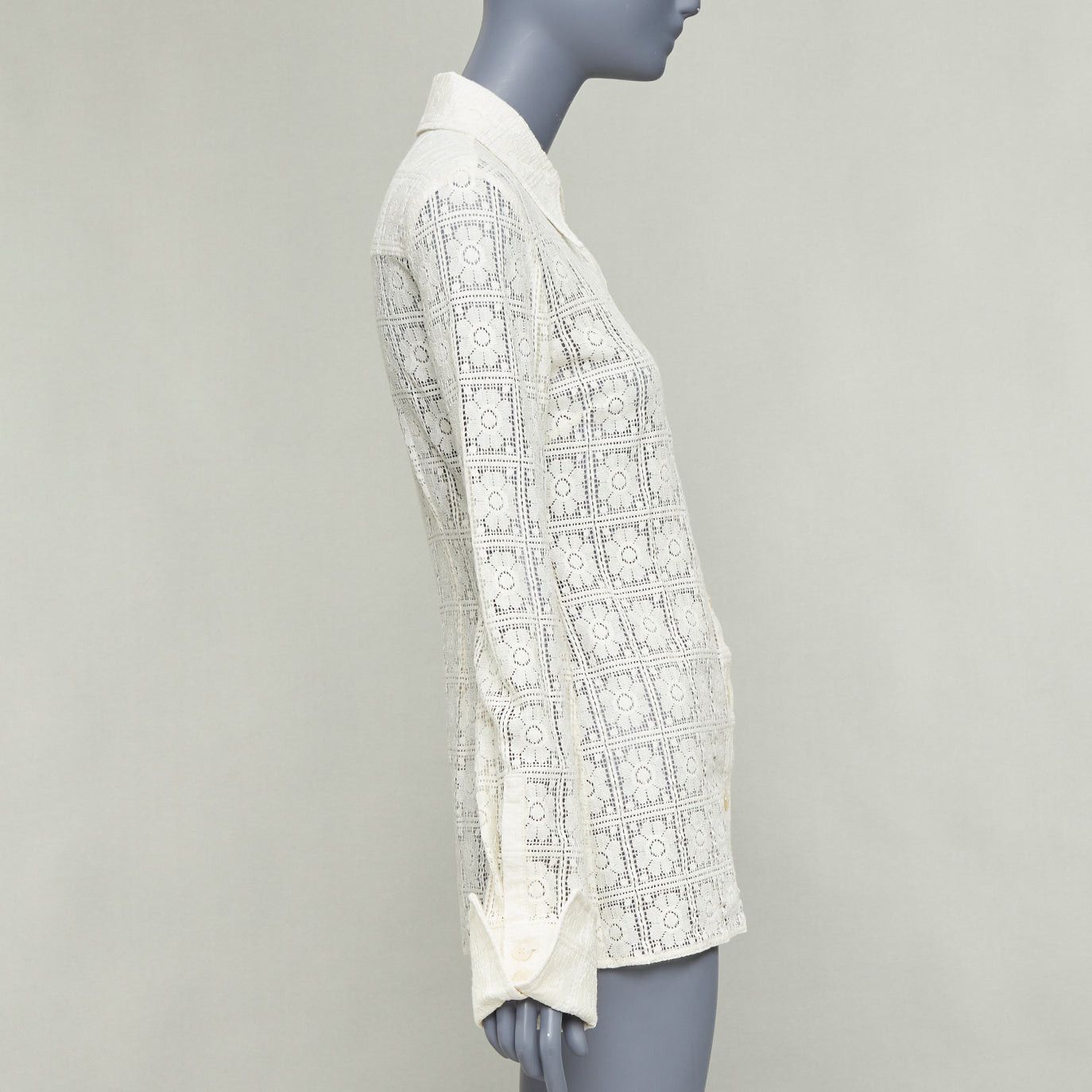Sportmax SPORTMAX Sava cream cotton retro flower crochet sheer shirt XS Size S / US 4 / IT 40 - 4 Thumbnail