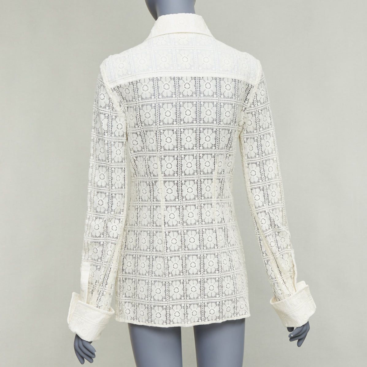 Sportmax SPORTMAX Sava cream cotton retro flower crochet sheer shirt XS Size S / US 4 / IT 40 - 5 Thumbnail