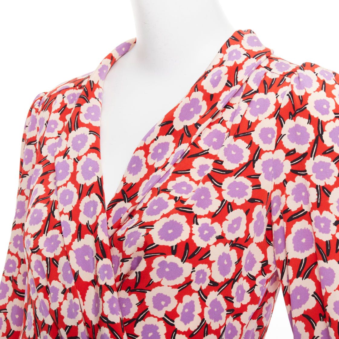 Diane von Furstenberg DIANE VON FURSTENBERG Carla 100% silk red purple floral wrap dress US2 S Size S / US 4 / IT 40 - 2 Thumbnail
