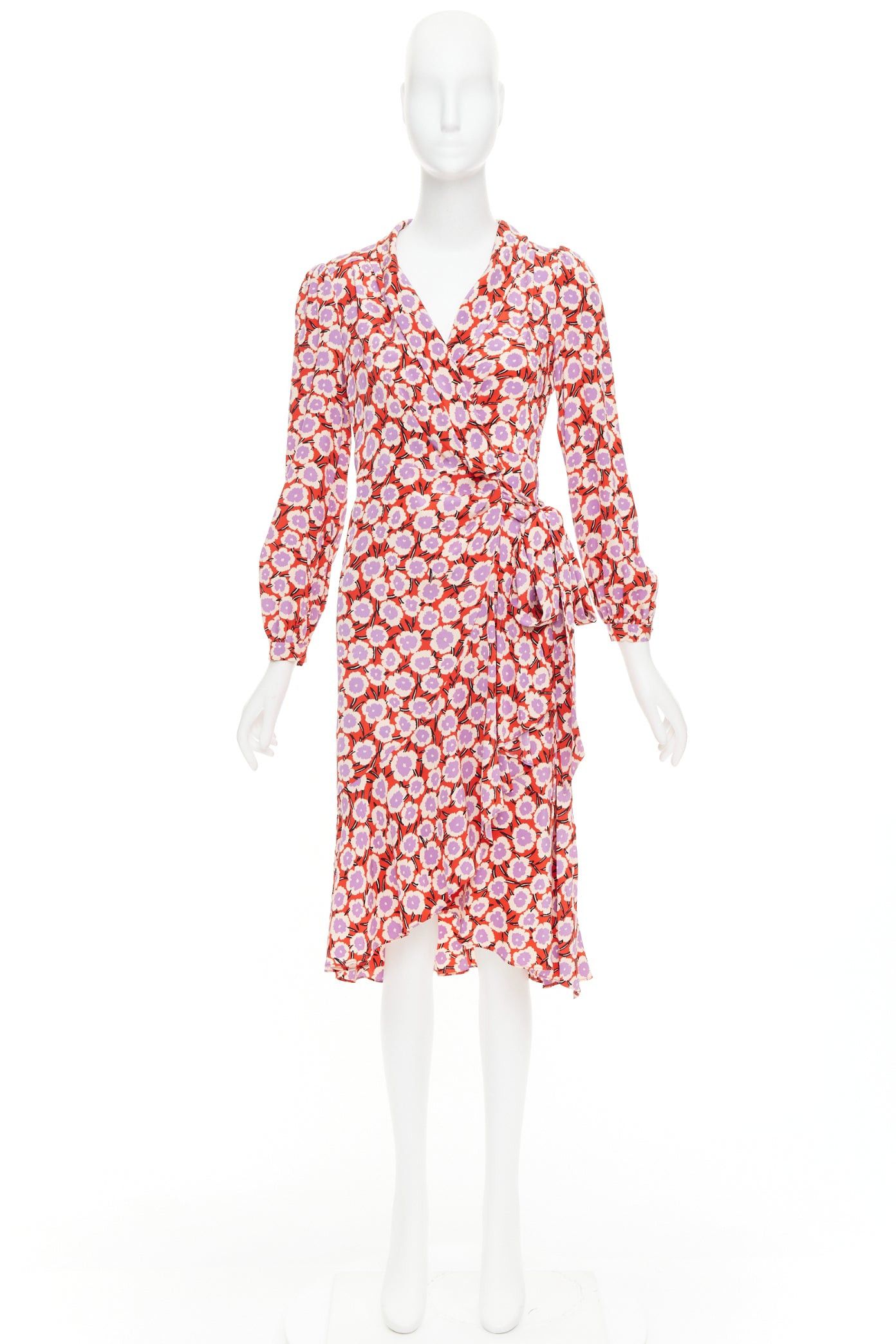 Diane von Furstenberg DIANE VON FURSTENBERG Carla 100% silk red purple floral wrap dress US2 S Size S / US 4 / IT 40 - 9 Thumbnail