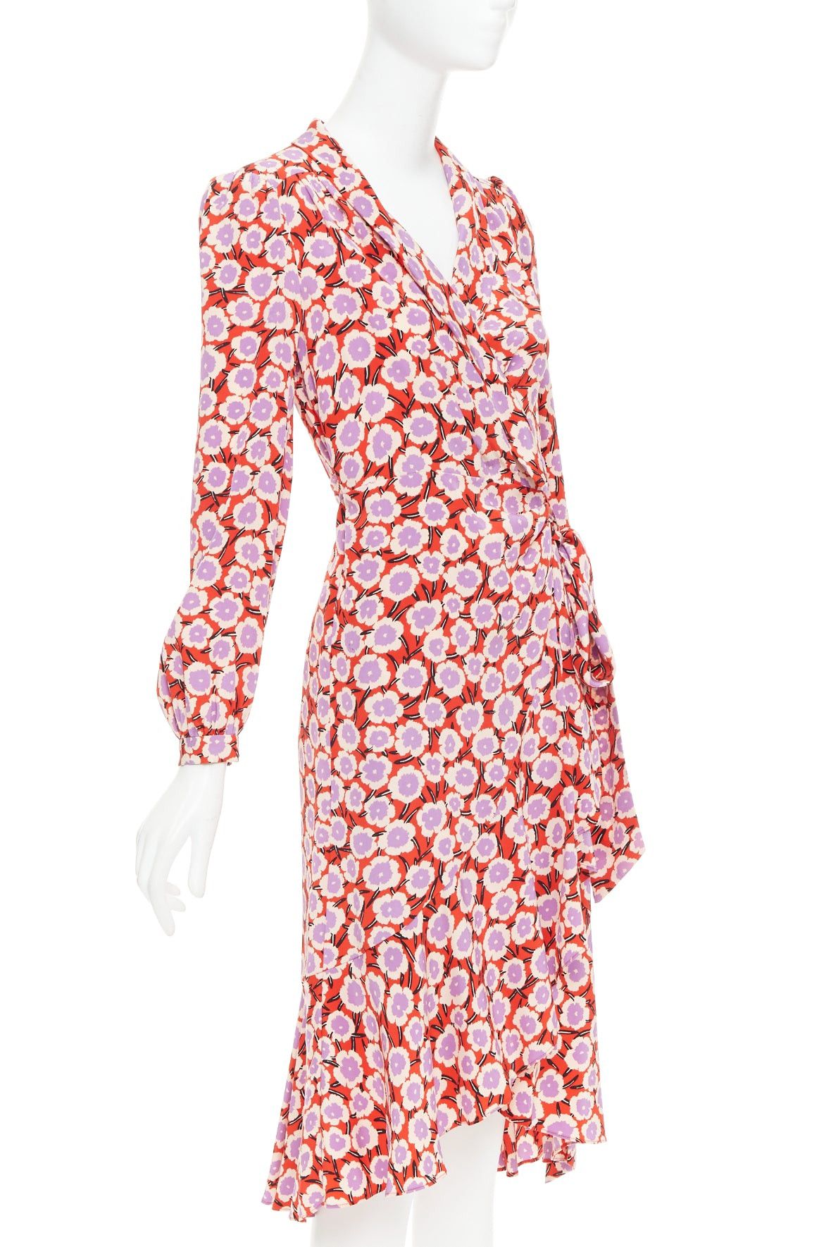 Diane von Furstenberg DIANE VON FURSTENBERG Carla 100% silk red purple floral wrap dress US2 S Size S / US 4 / IT 40 - 3 Thumbnail
