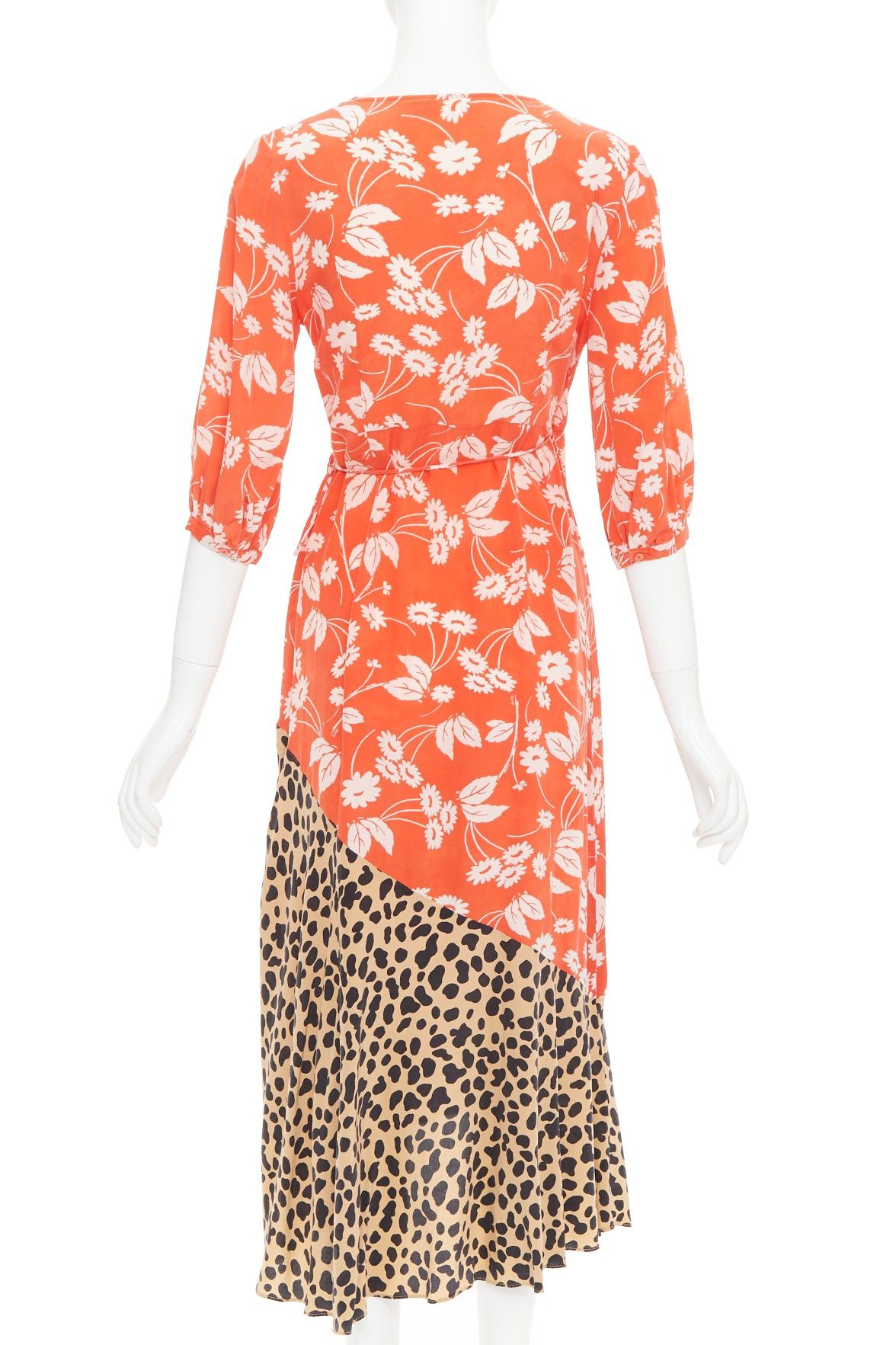 RIXO RIXO Noleen 100% silk coral red leopard floral print patchwork wrap dress S Size S / US 4 / IT 40 - 5 Thumbnail