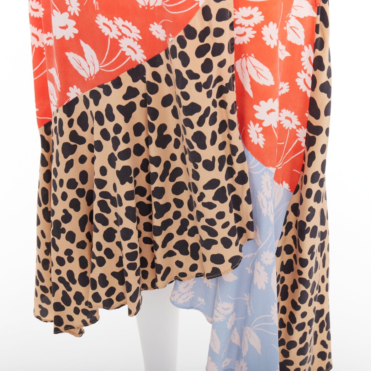 RIXO RIXO Noleen 100% silk coral red leopard floral print patchwork wrap dress S Size S / US 4 / IT 40 - 2 Thumbnail