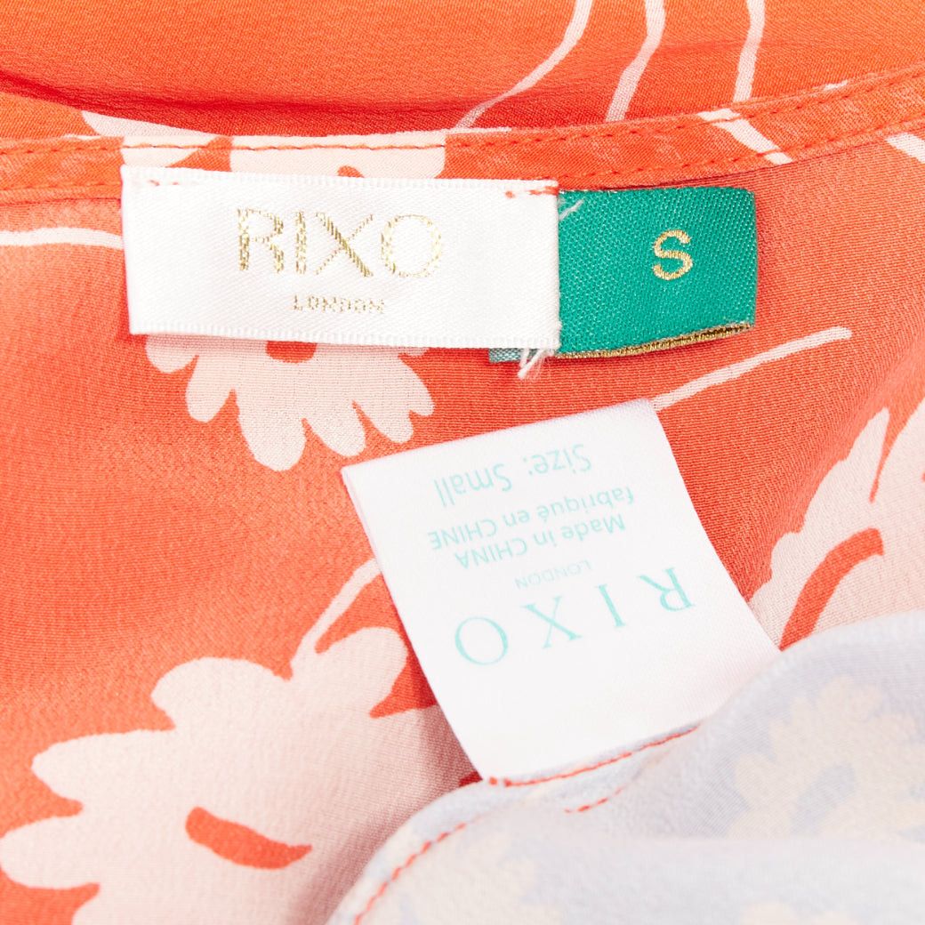 RIXO RIXO Noleen 100% silk coral red leopard floral print patchwork wrap dress S Size S / US 4 / IT 40 - 8 Thumbnail
