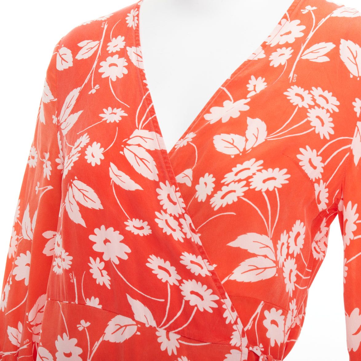 RIXO RIXO Noleen 100% silk coral red leopard floral print patchwork wrap dress S Size S / US 4 / IT 40 - 7 Thumbnail