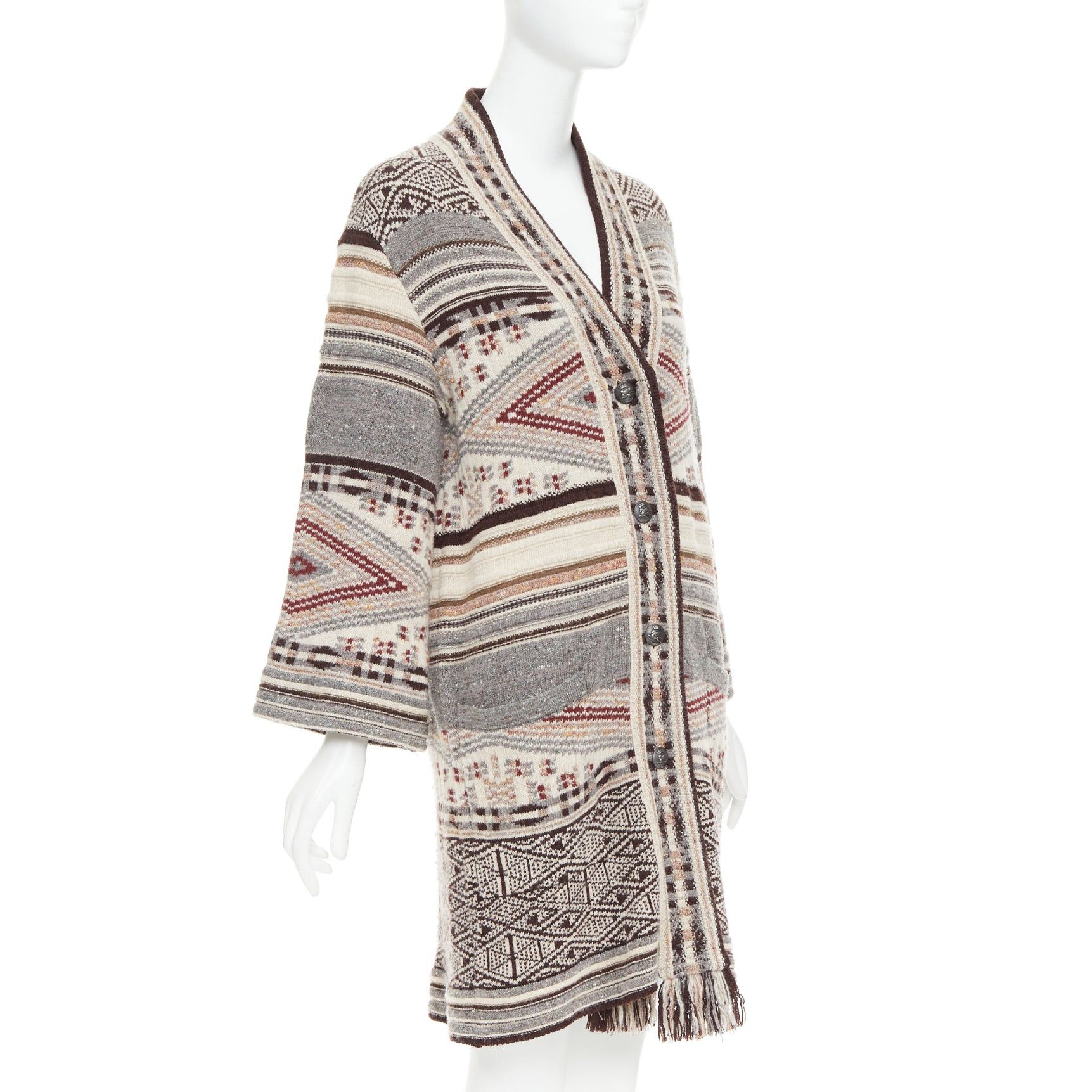 Etro ETRO brown burgundy nude wool silk ethnic knit cardigan coat IT40 S Size S / US 4 / IT 40 - 4 Thumbnail