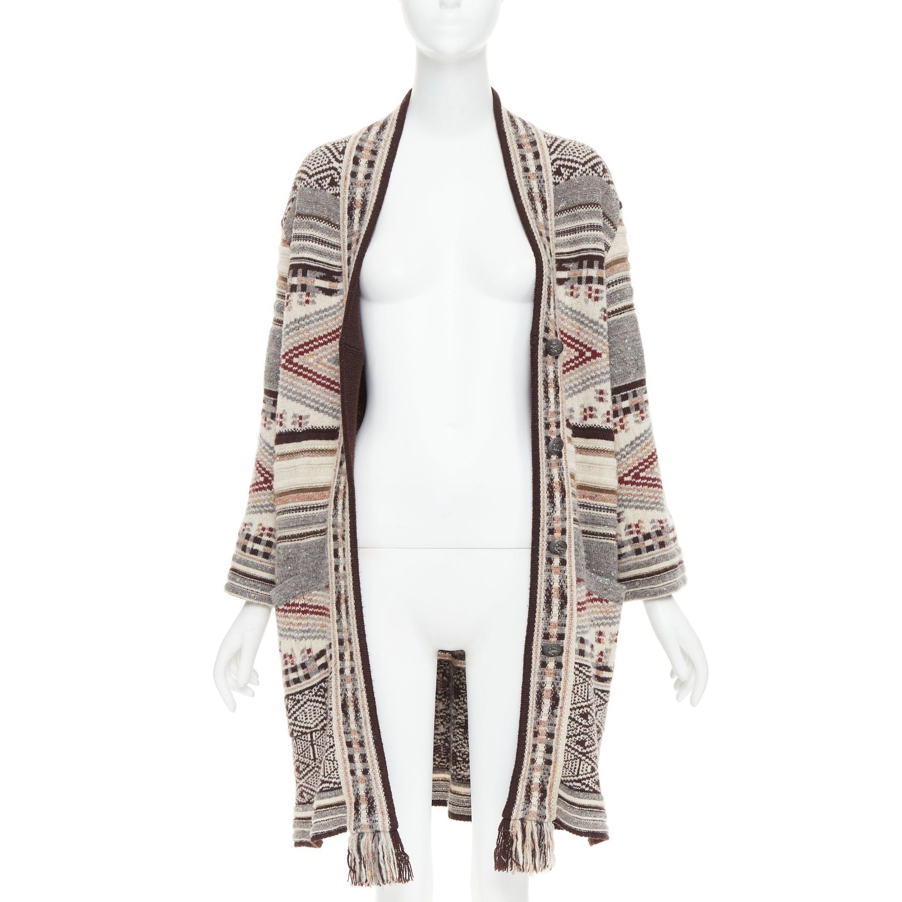 Etro ETRO brown burgundy nude wool silk ethnic knit cardigan coat IT40 S Size S / US 4 / IT 40 - 3 Thumbnail