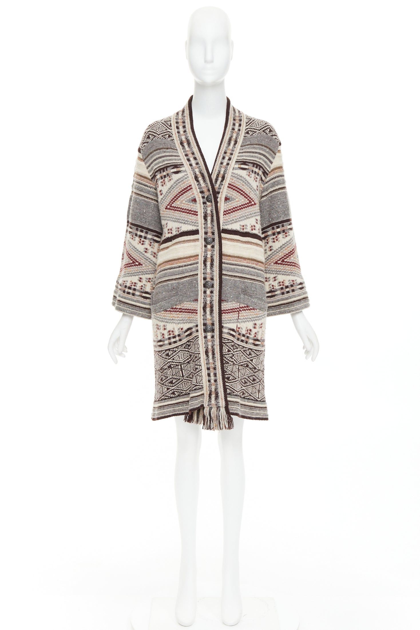 Etro ETRO brown burgundy nude wool silk ethnic knit cardigan coat IT40 S Size S / US 4 / IT 40 - 10 Thumbnail