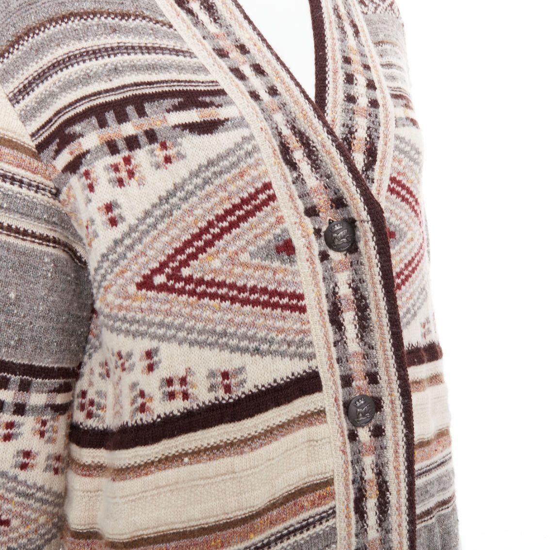Etro ETRO brown burgundy nude wool silk ethnic knit cardigan coat IT40 S Size S / US 4 / IT 40 - 2 Thumbnail