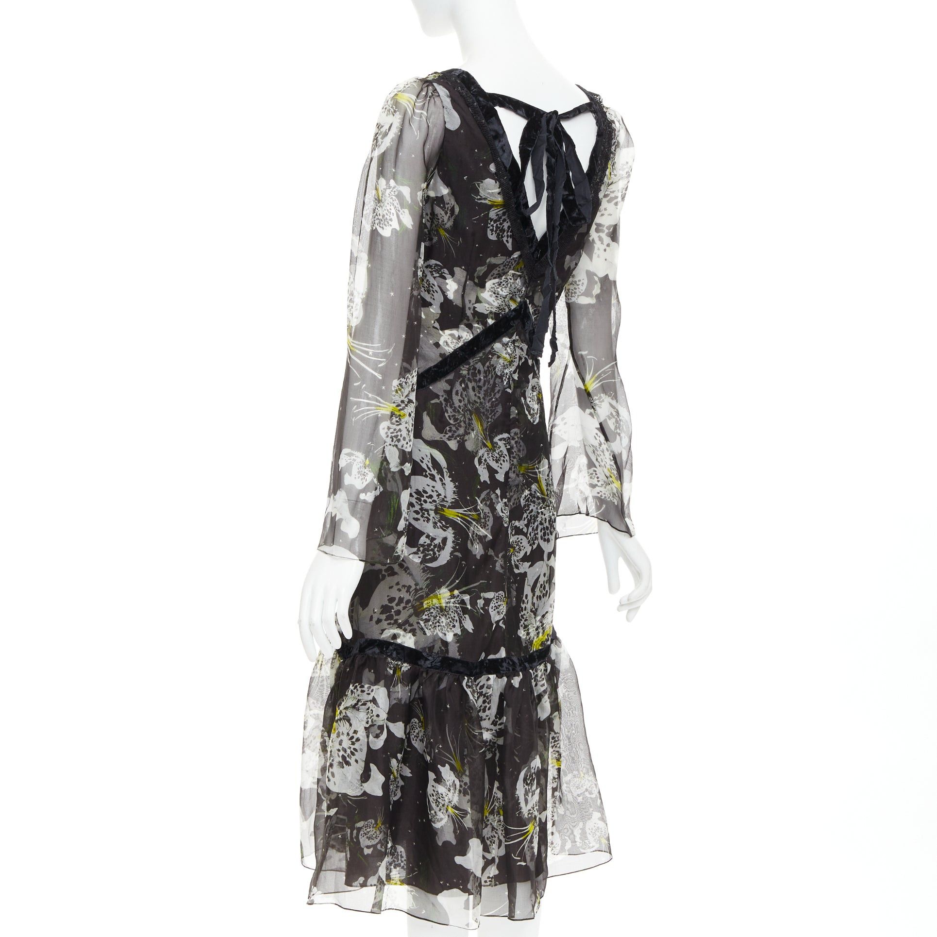 Erdem ERDEM 2016 Makayla black grey 100% silk floral back cut out dress UK6 XS Size XS / US 0-2 / IT 36-38 - 6 Thumbnail