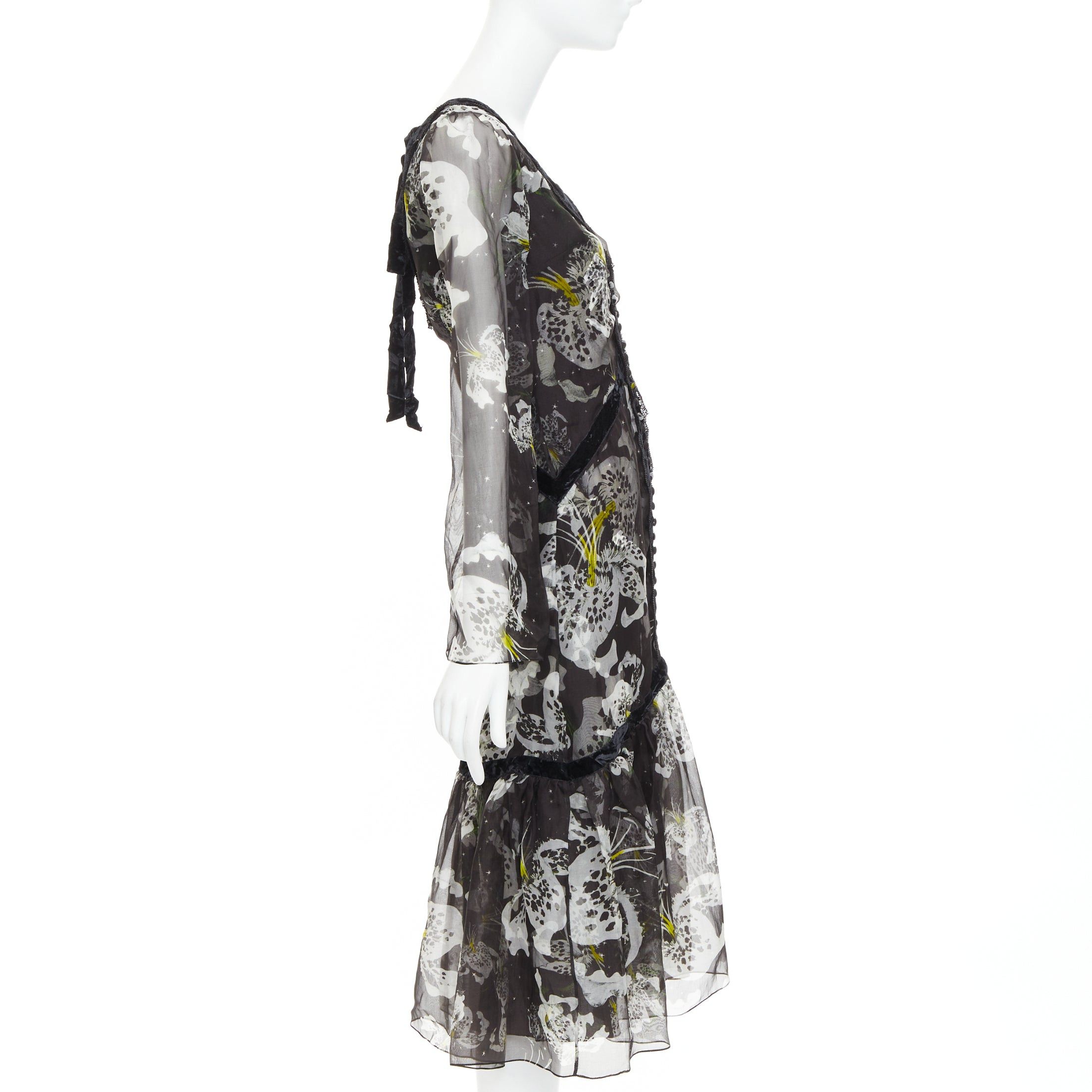 Erdem ERDEM 2016 Makayla black grey 100% silk floral back cut out dress UK6 XS Size XS / US 0-2 / IT 36-38 - 4 Thumbnail