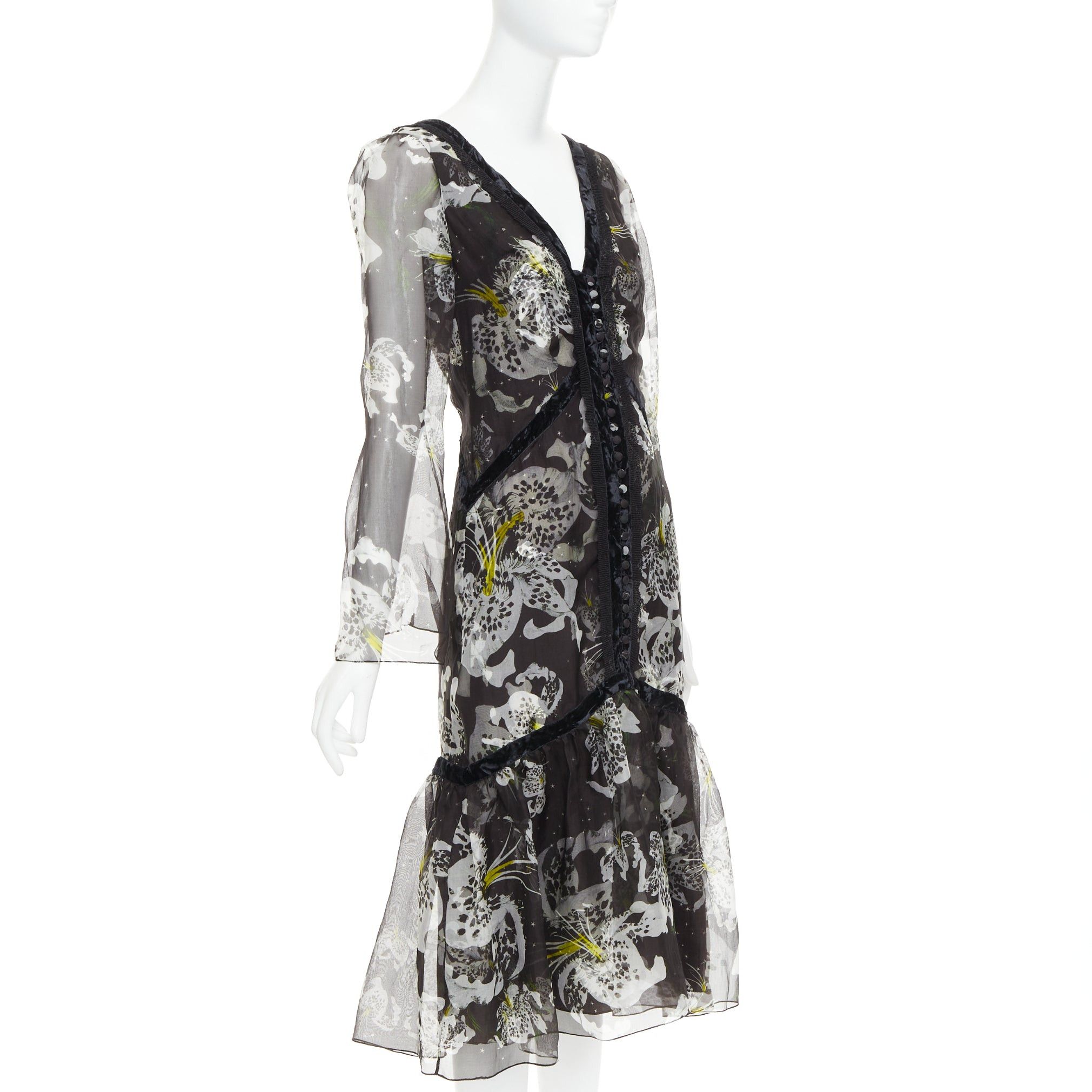 Erdem ERDEM 2016 Makayla black grey 100% silk floral back cut out dress UK6 XS Size XS / US 0-2 / IT 36-38 - 3 Thumbnail