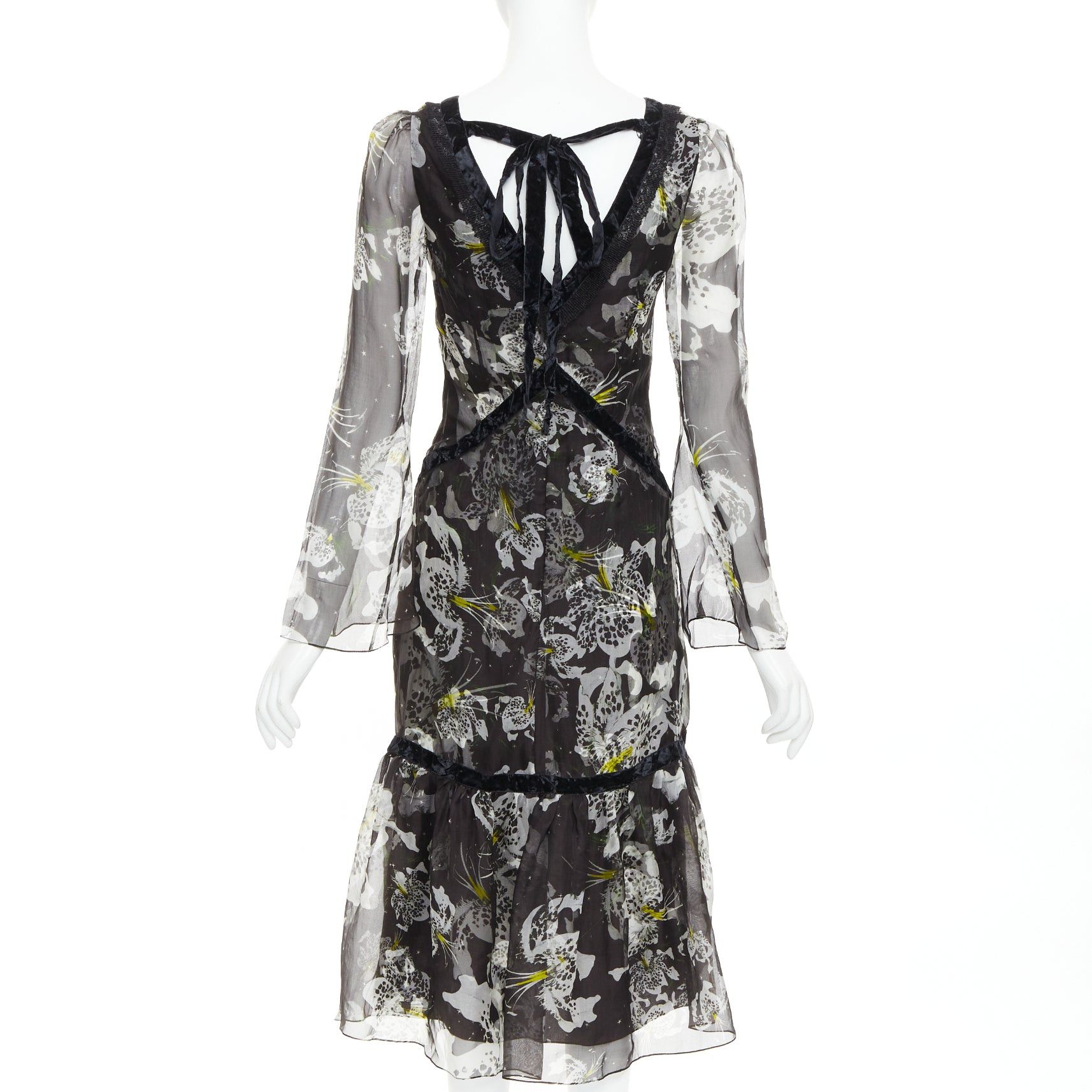 Erdem ERDEM 2016 Makayla black grey 100% silk floral back cut out dress UK6 XS Size XS / US 0-2 / IT 36-38 - 5 Thumbnail