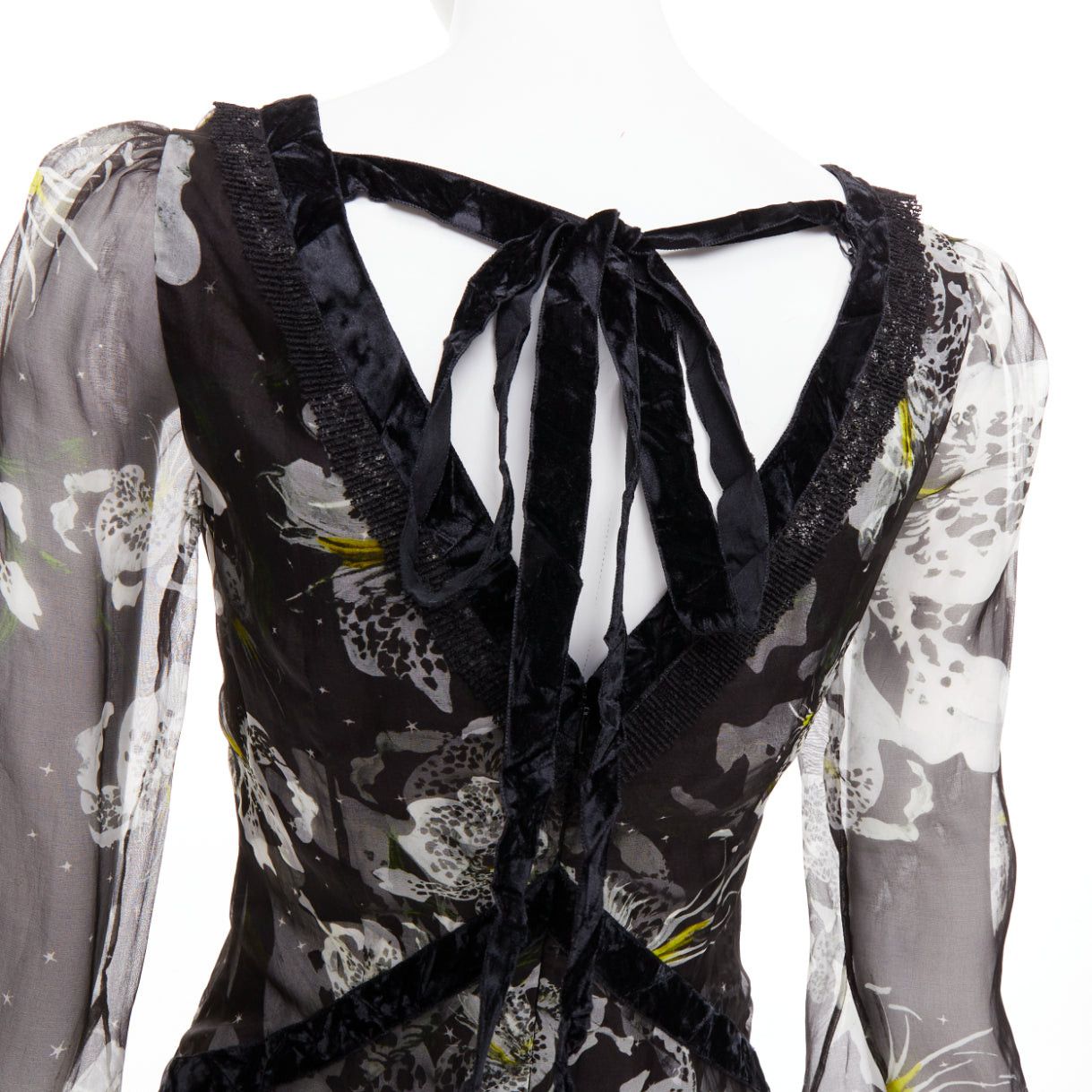 Erdem ERDEM 2016 Makayla black grey 100% silk floral back cut out dress UK6 XS Size XS / US 0-2 / IT 36-38 - 2 Thumbnail