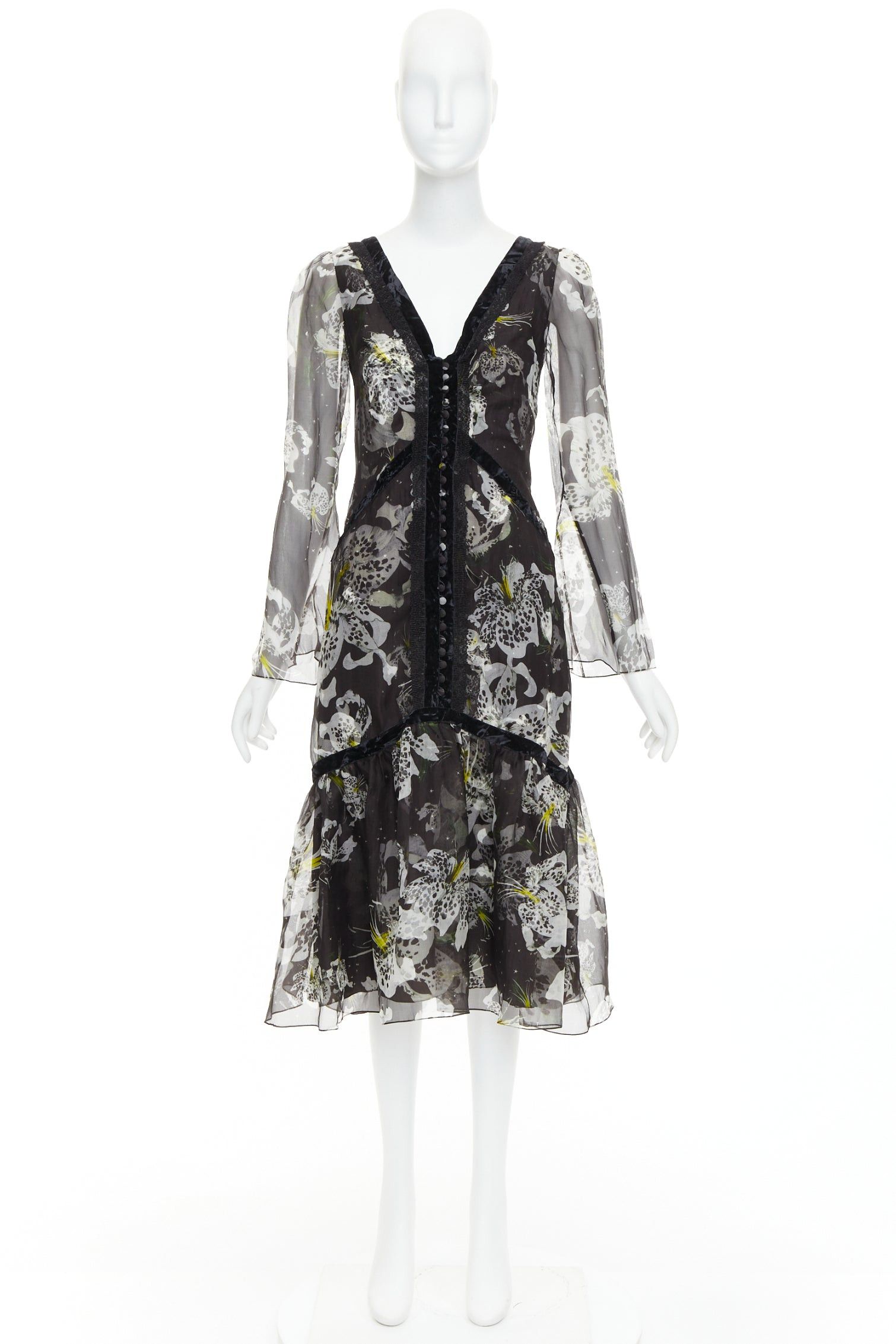 Erdem ERDEM 2016 Makayla black grey 100% silk floral back cut out dress UK6 XS Size XS / US 0-2 / IT 36-38 - 9 Thumbnail