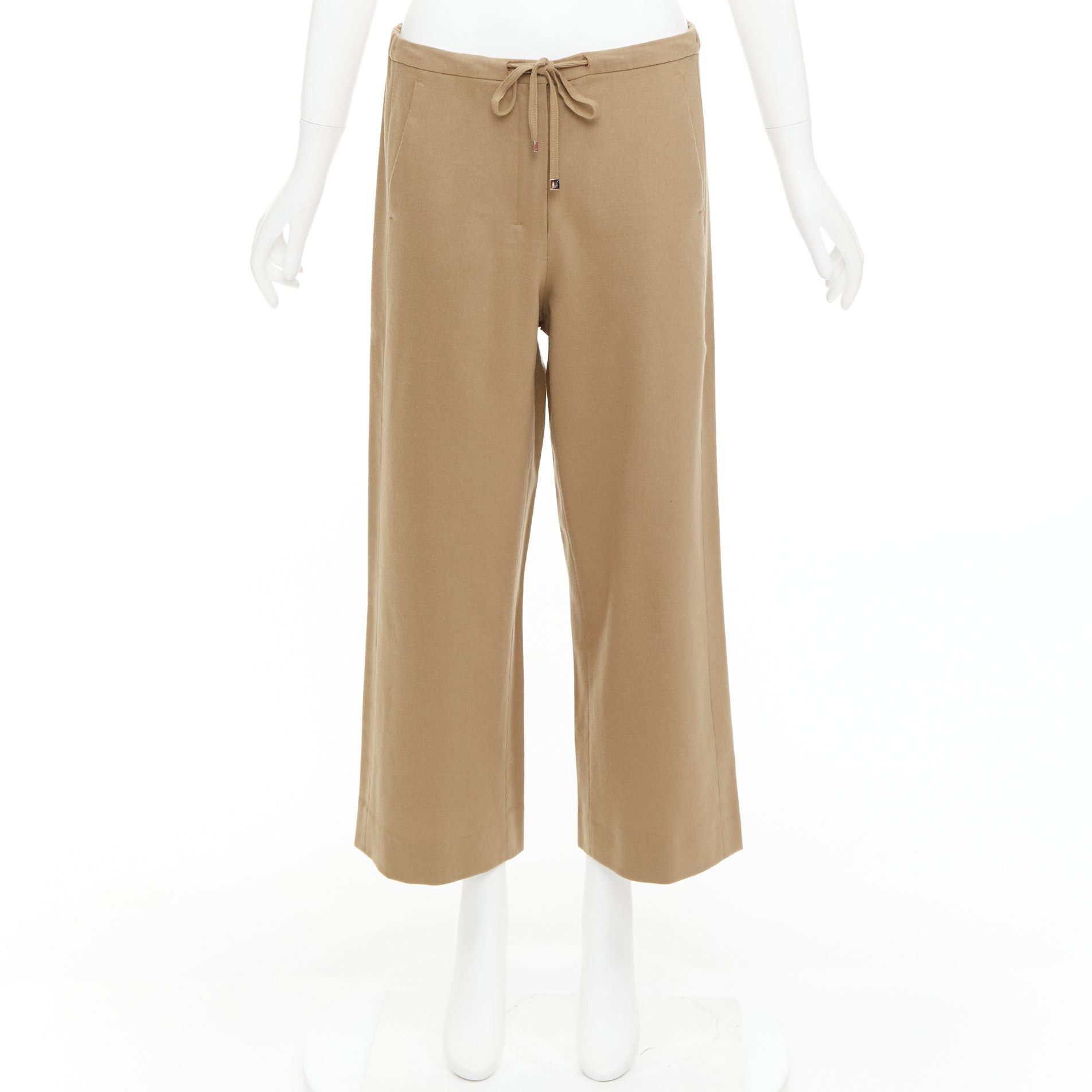 Max Mara MAX MARA ' camel virgin wool blend drawstring waist wide leg cropped pants 32" Size 32" / US 10 / IT 46 - 9 Thumbnail