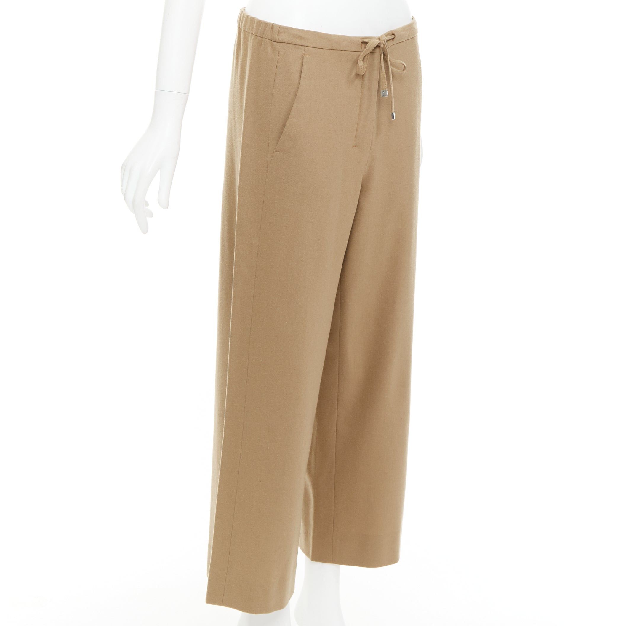 Max Mara MAX MARA ' camel virgin wool blend drawstring waist wide leg cropped pants 32" Size 32" / US 10 / IT 46 - 3 Thumbnail