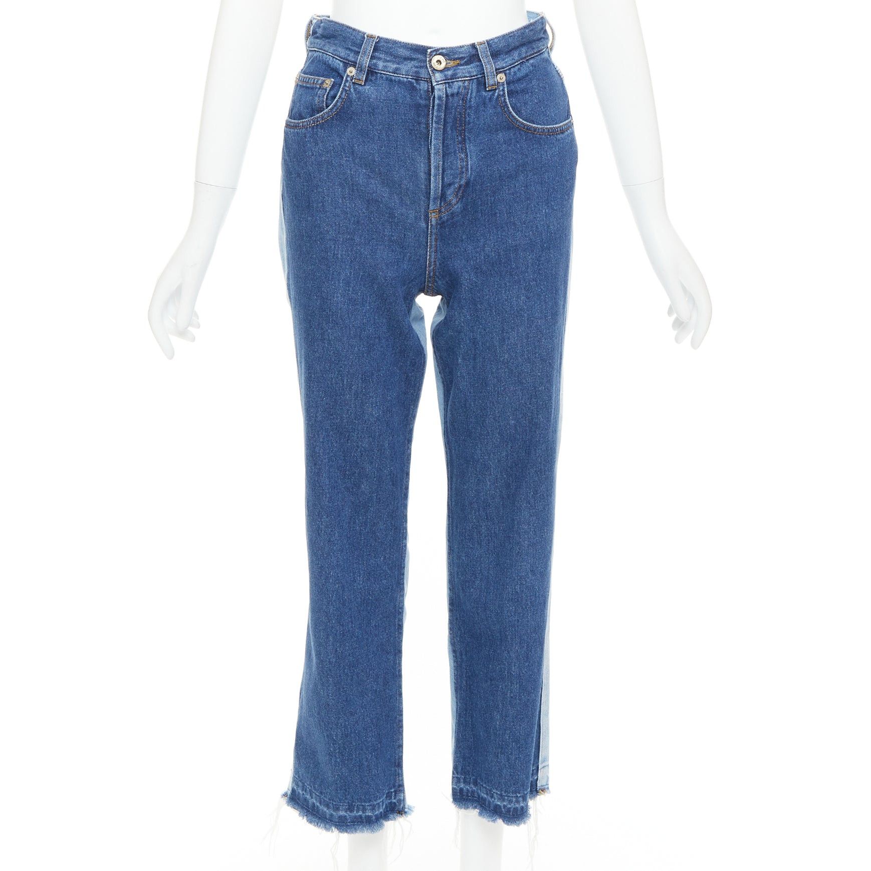 Loewe LOEWE blue washed frayed edge mismatch patchwork cropped jeans FR34 XS Size 26" / US 2 / IT 38 - 3 Thumbnail